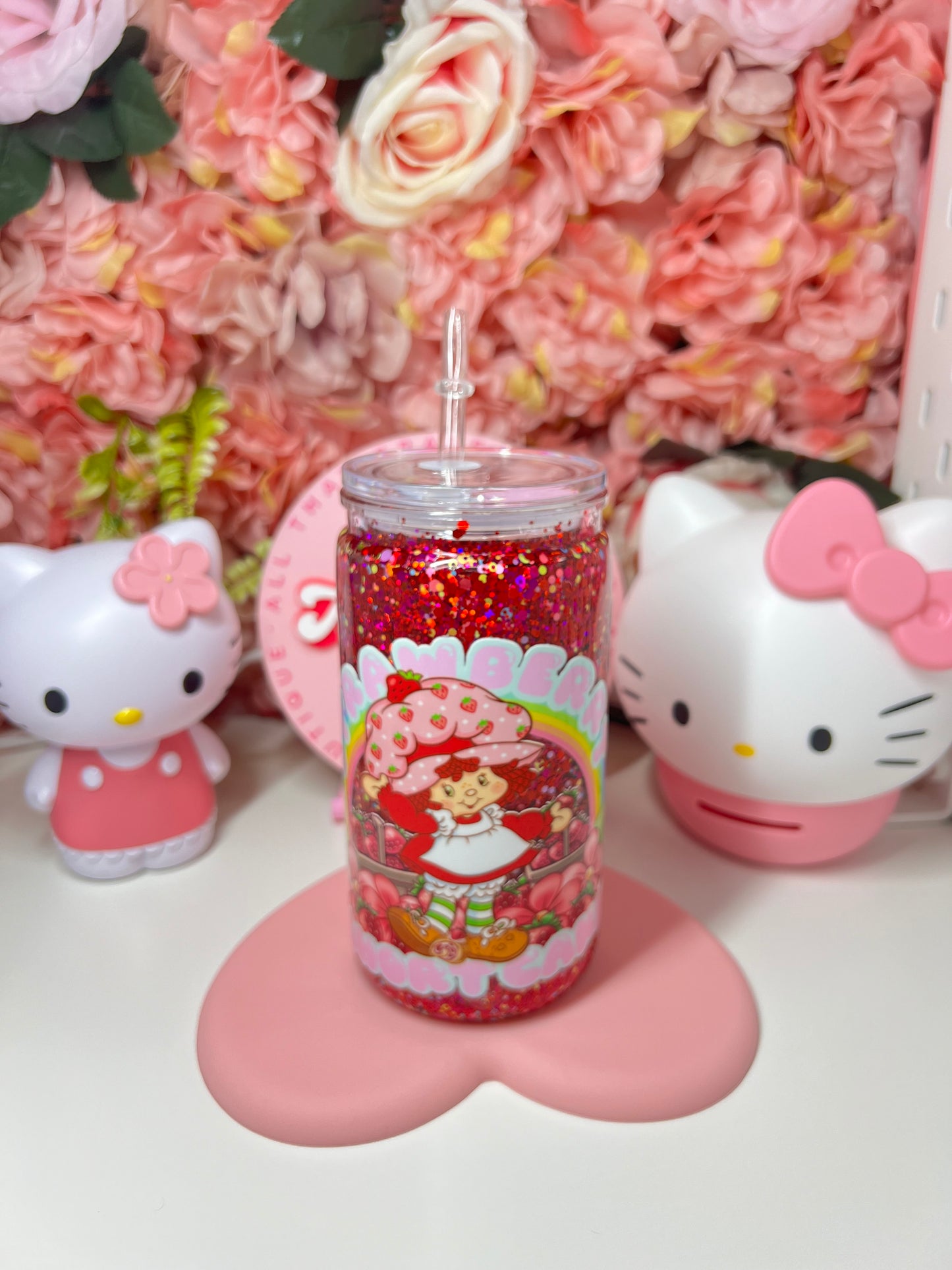 Strawberry Glitter Acrylic Snow Globe Cup