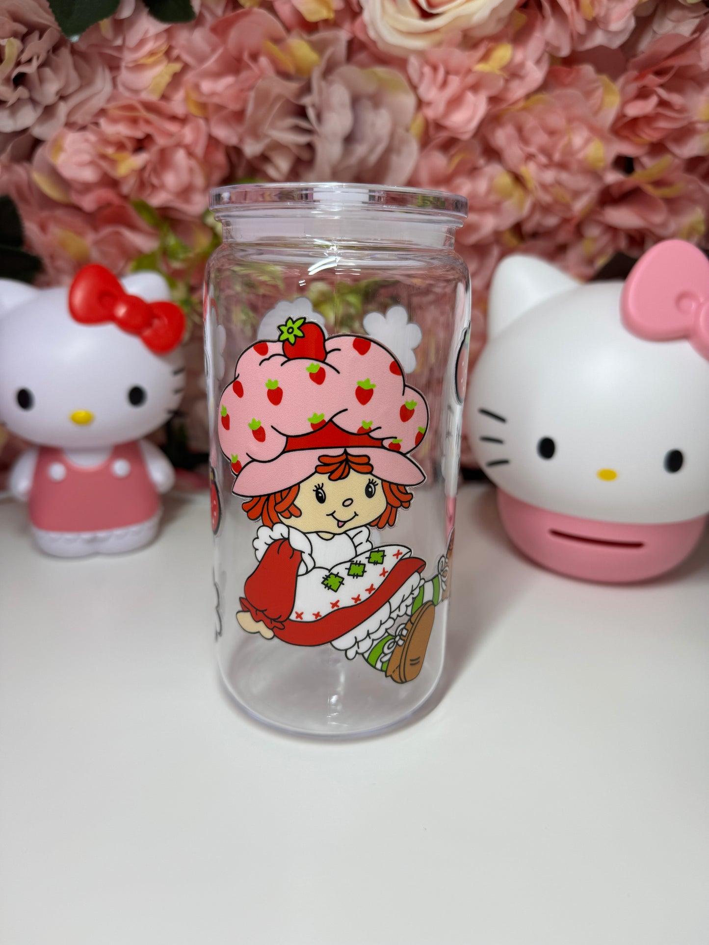 Strawberry Floral Acrylic Clear Jelly 16oz Libby Cup