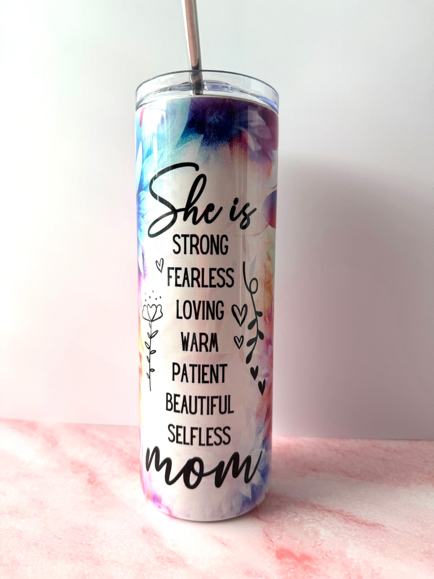 She is Strong, She is Mom Mothers Day Floral 20 oz Tumbler