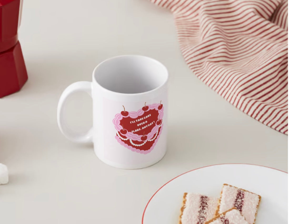 I'll Take Cake Over A Flare, Any Day Chronic Illness Coquette Cake Ceramic Mug