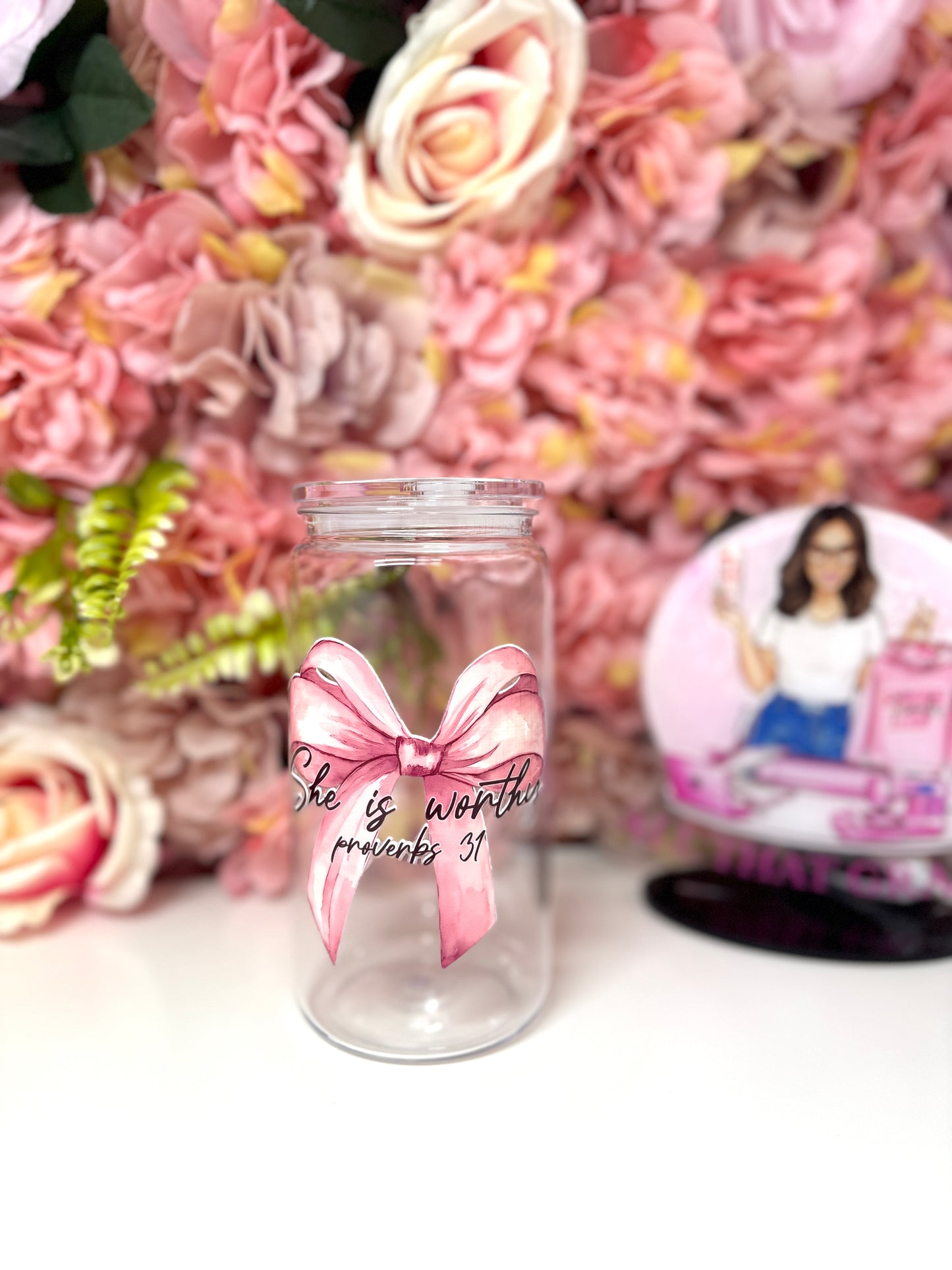 She is Worthy Bow Coquette Proverbs 31 Acrylic Cup