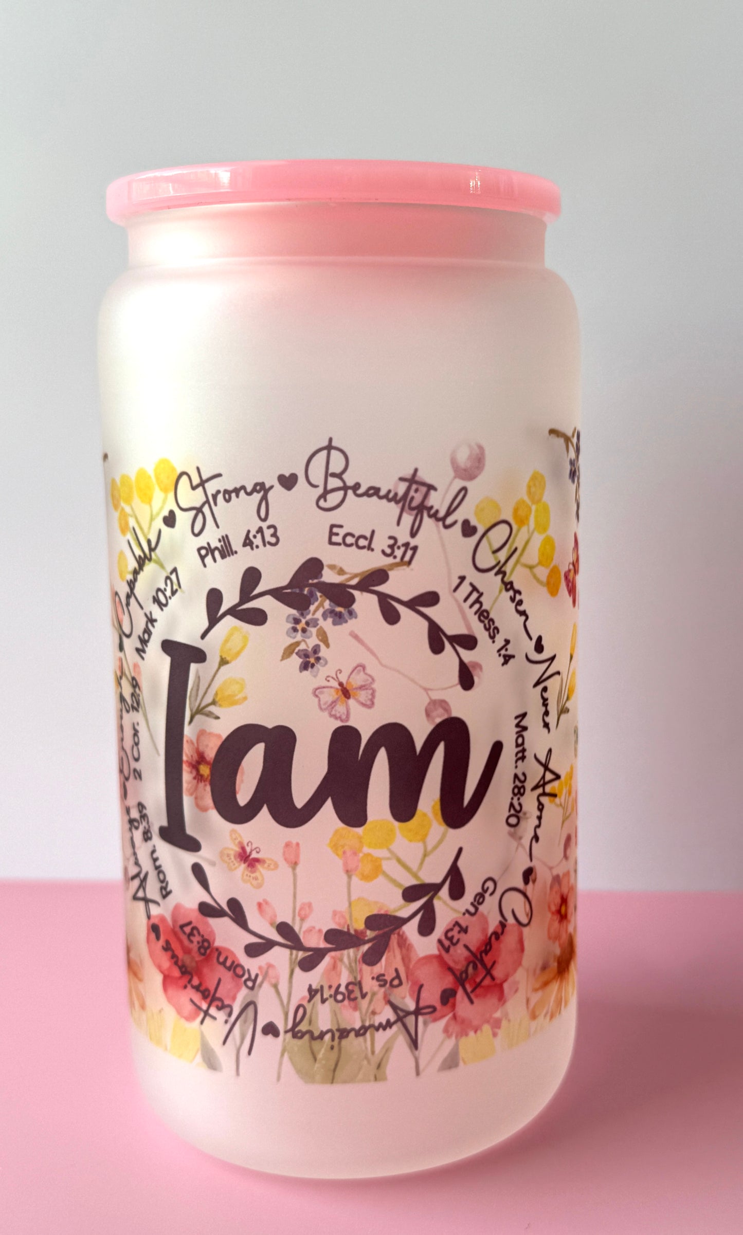 I Am Bible Verses Frosted Libby Glass 16oz