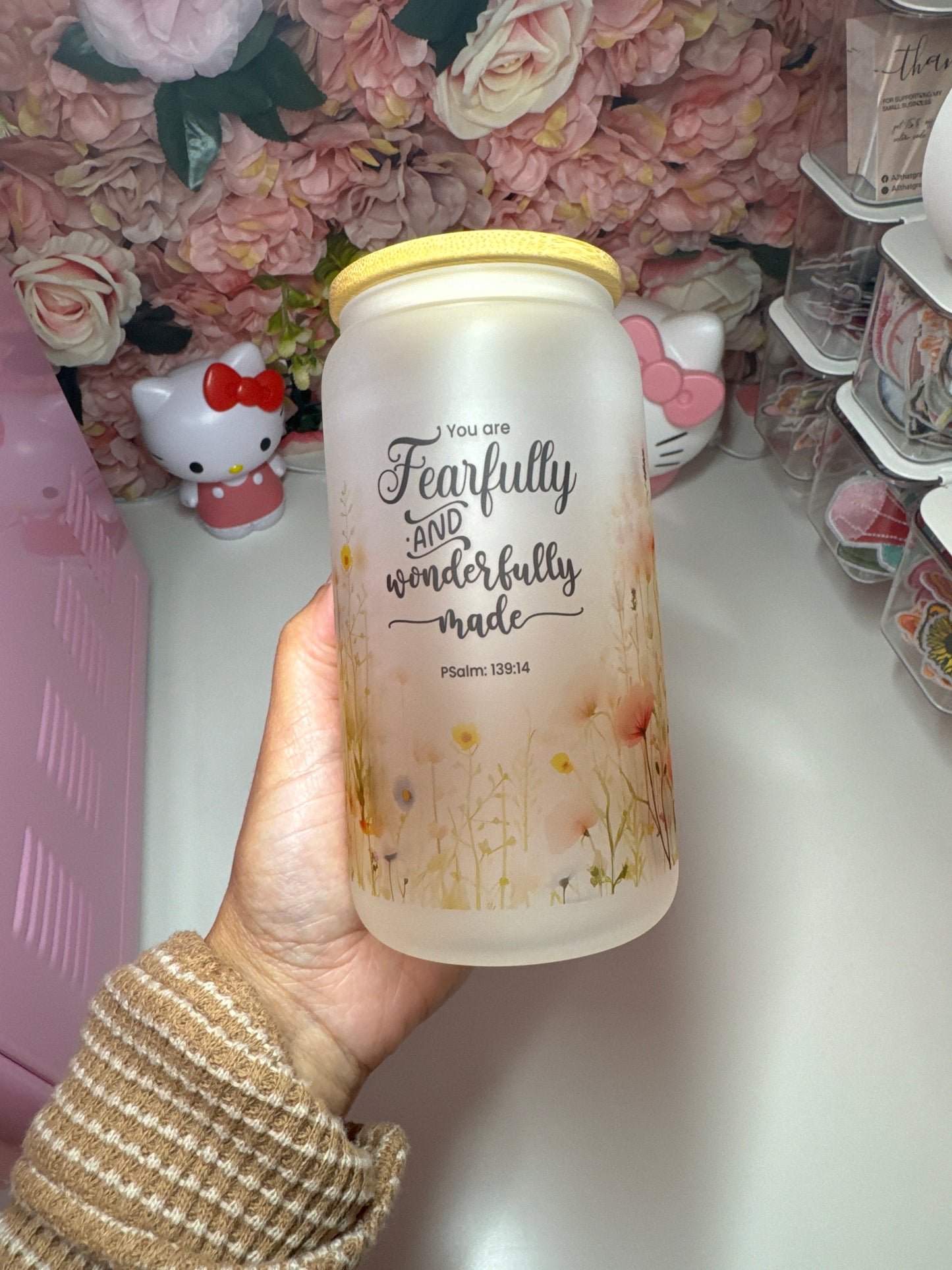 Floral Fearfully and Wonderfully Made Glass Libby Cup