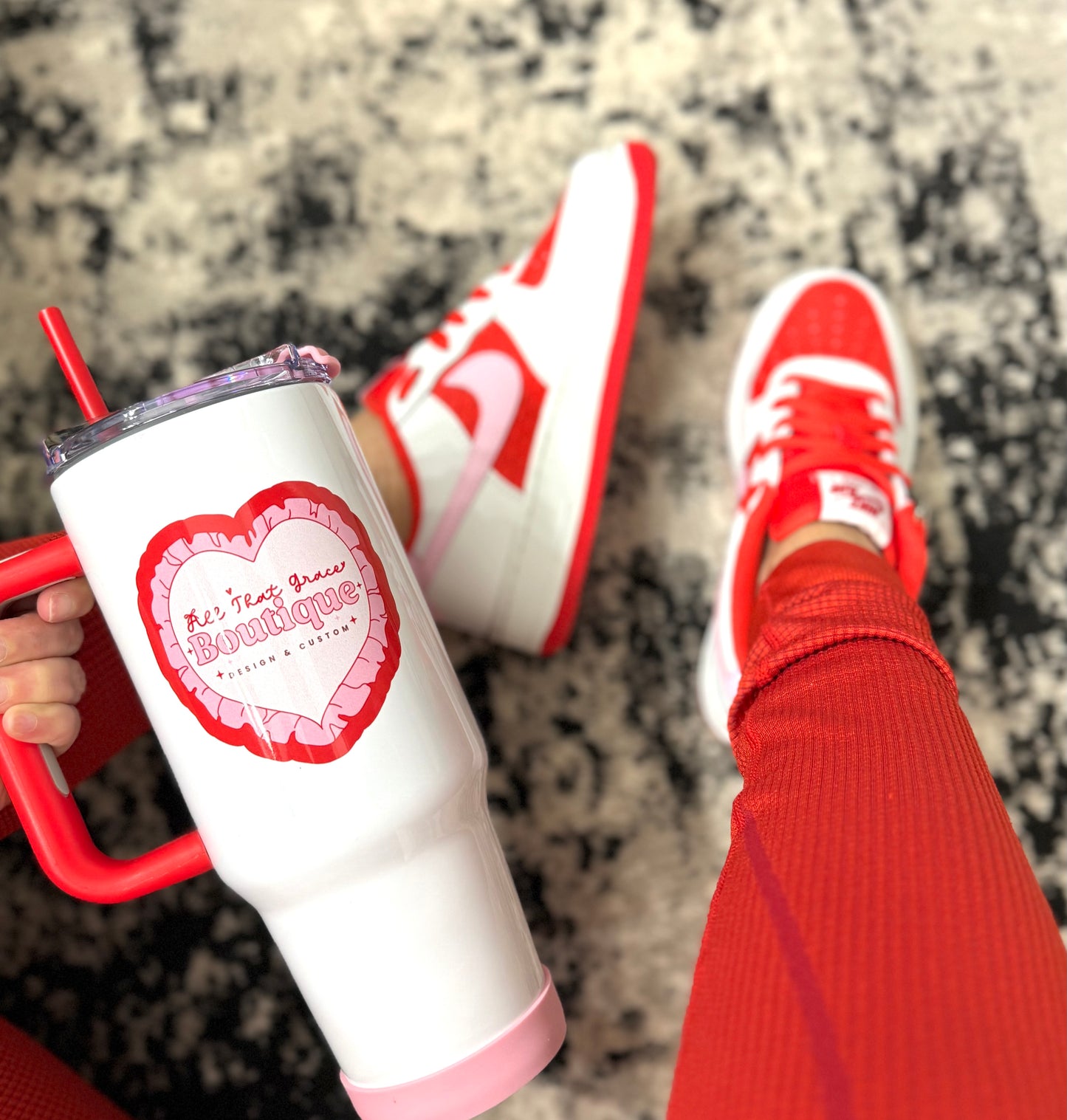 Custom White, Pink & Red 40oz Tumbler
