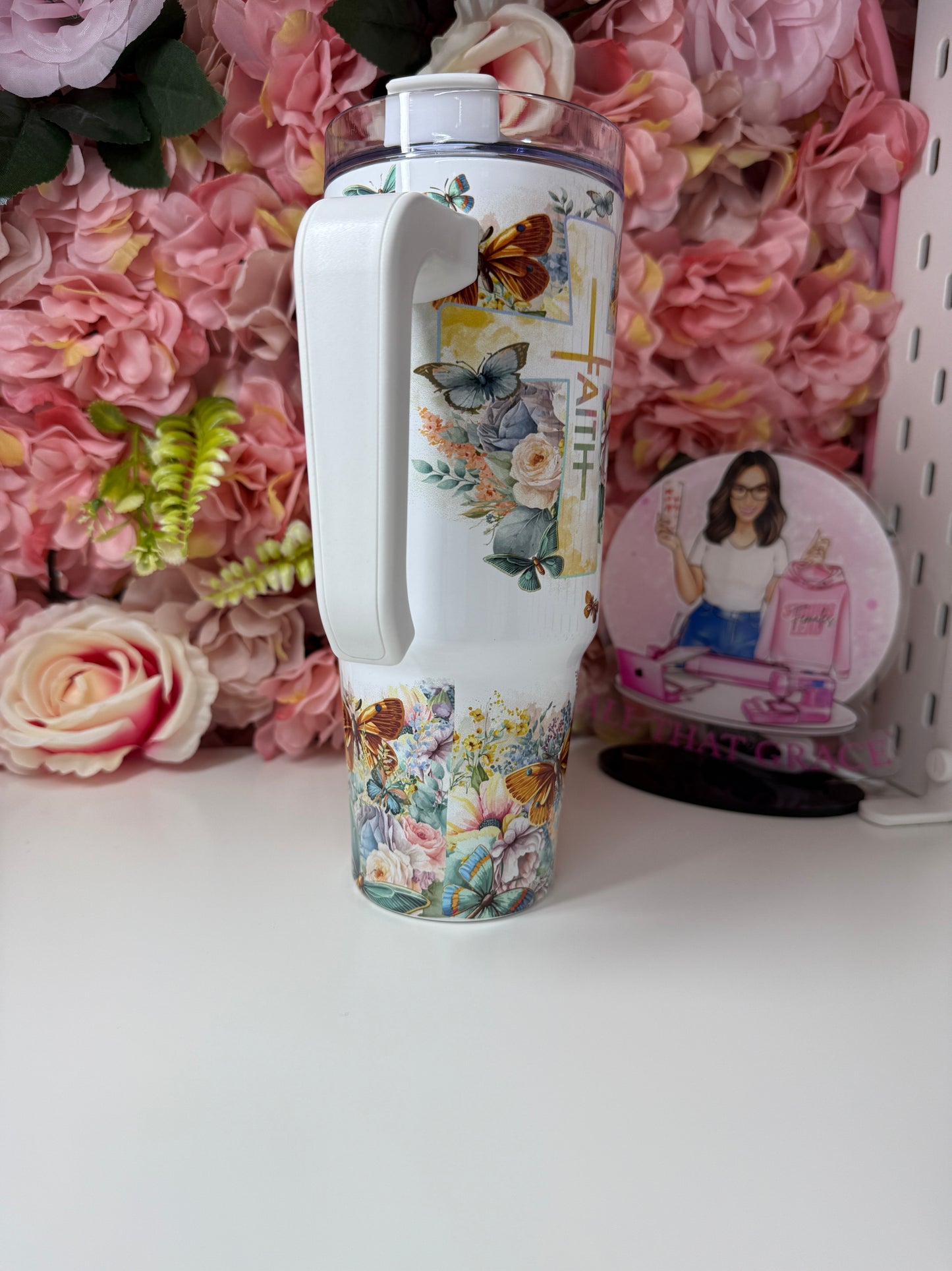 Faith Does Not Make Things Easy It Makes Them Possible Luke 1:37 Butterfly Floral 30oz Tumbler
