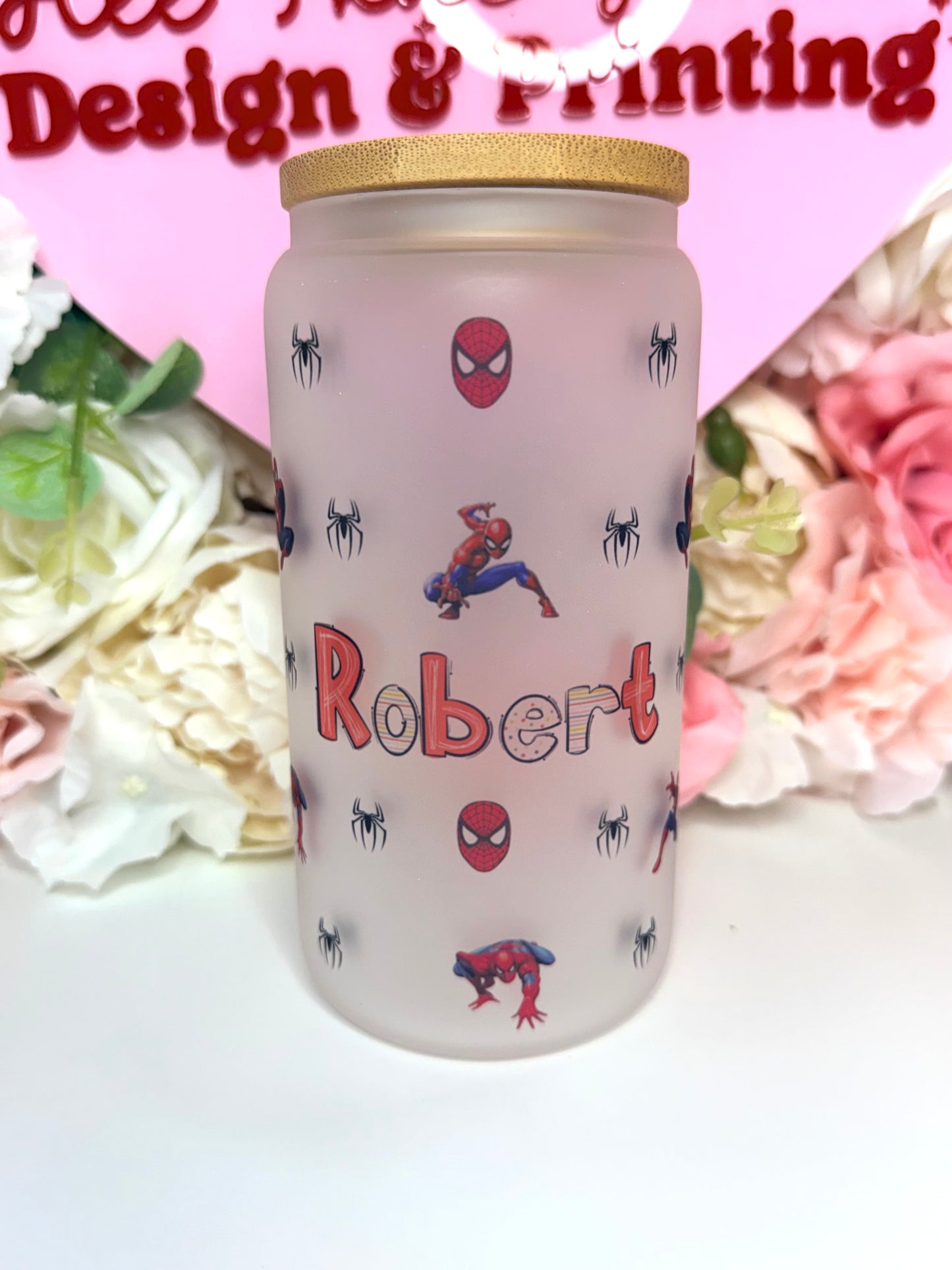 Custom Theme Frosted Glass Libby Cup With Clear Lid Santa/ Character