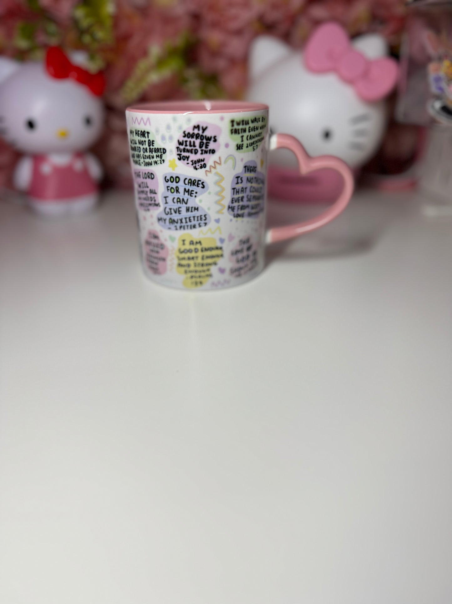 Bible Affirmations Pink Heart Handle Ceramic Mug 11oz