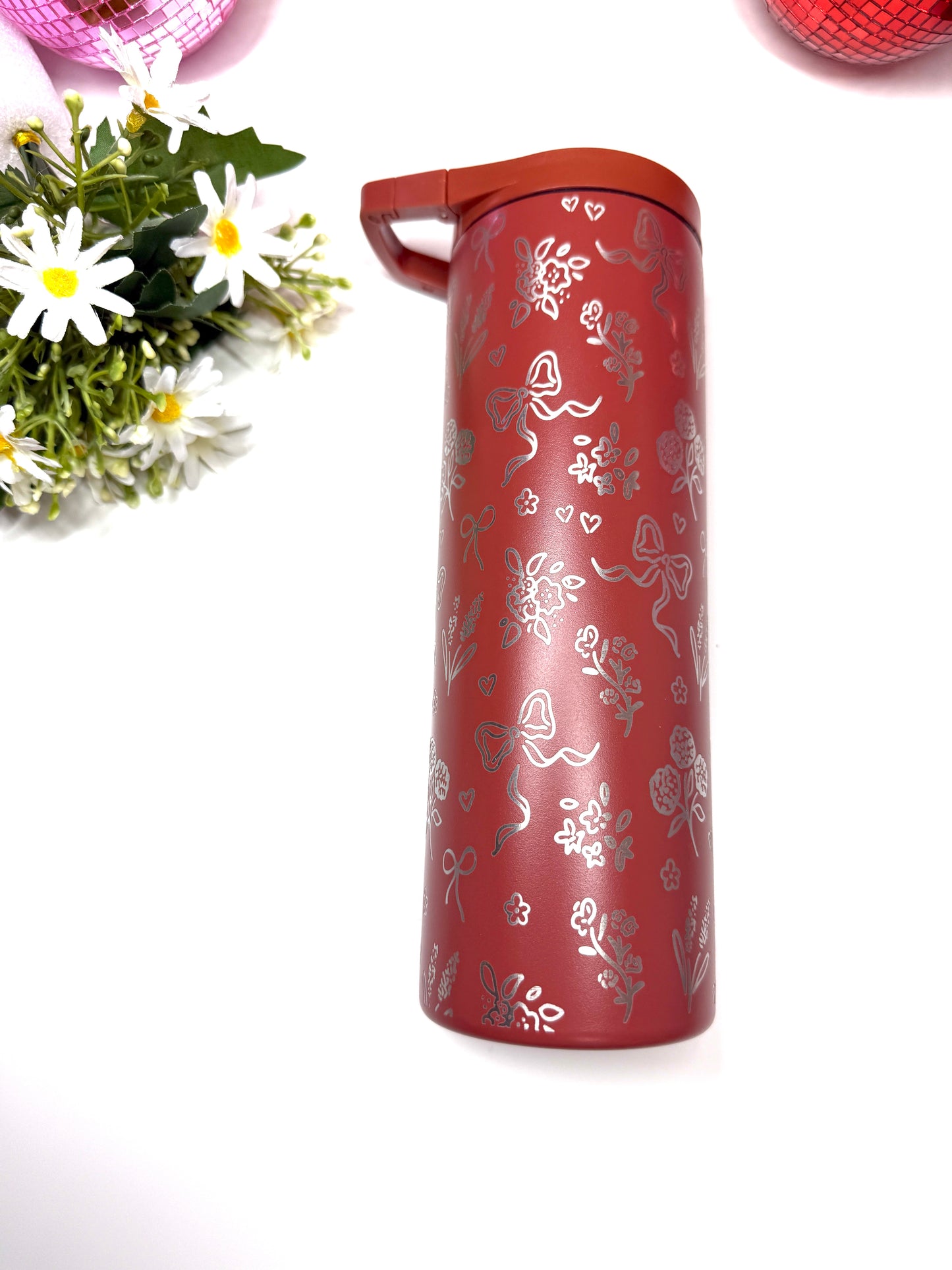Coquette Floral Engraved 20oz Skinny Tumbler in Cranberry Spice