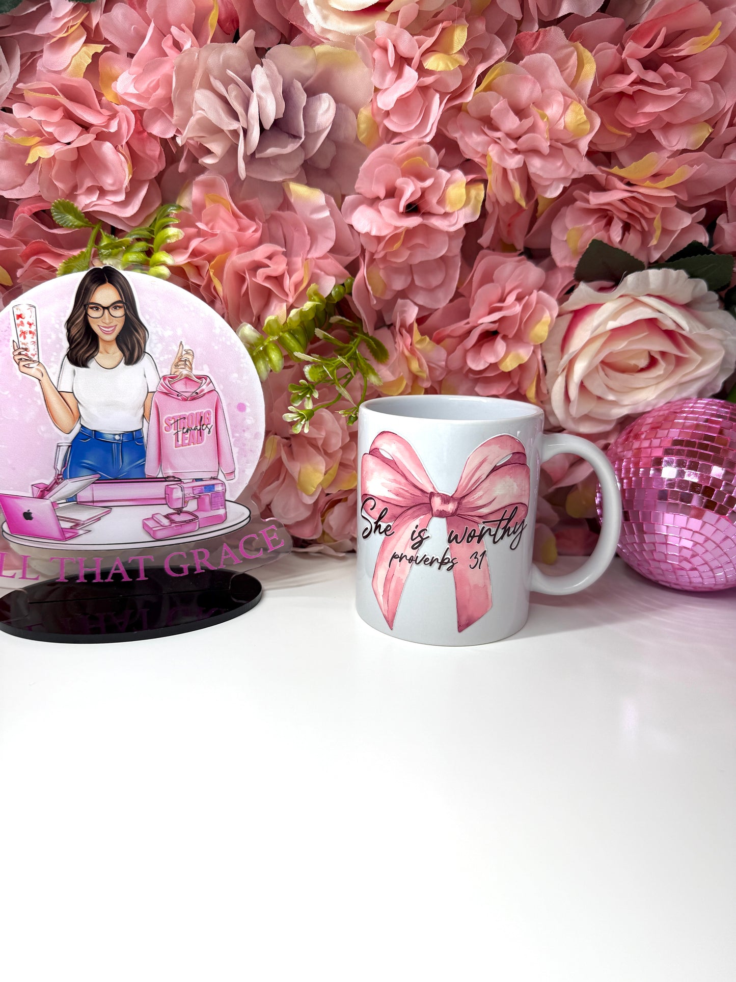 She Is Worthy Proverbs 31 Coquette Bow Ceramic Coffee Mug 11oz