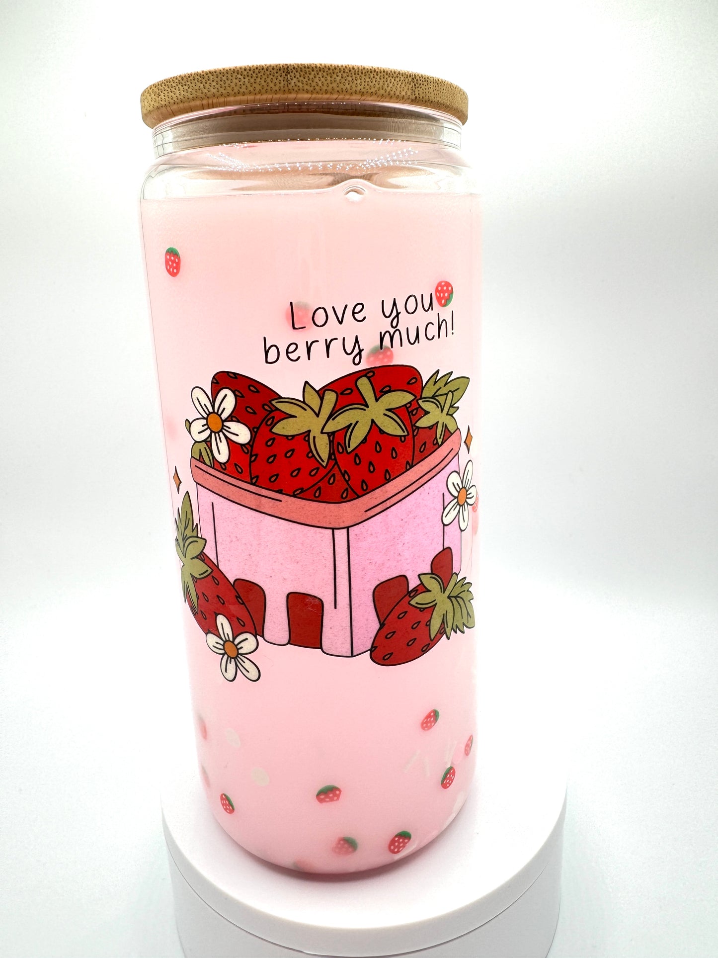 I Love You Berry Much Strawberry and Strawberry Milk Snow Globe Tumbler 16oz