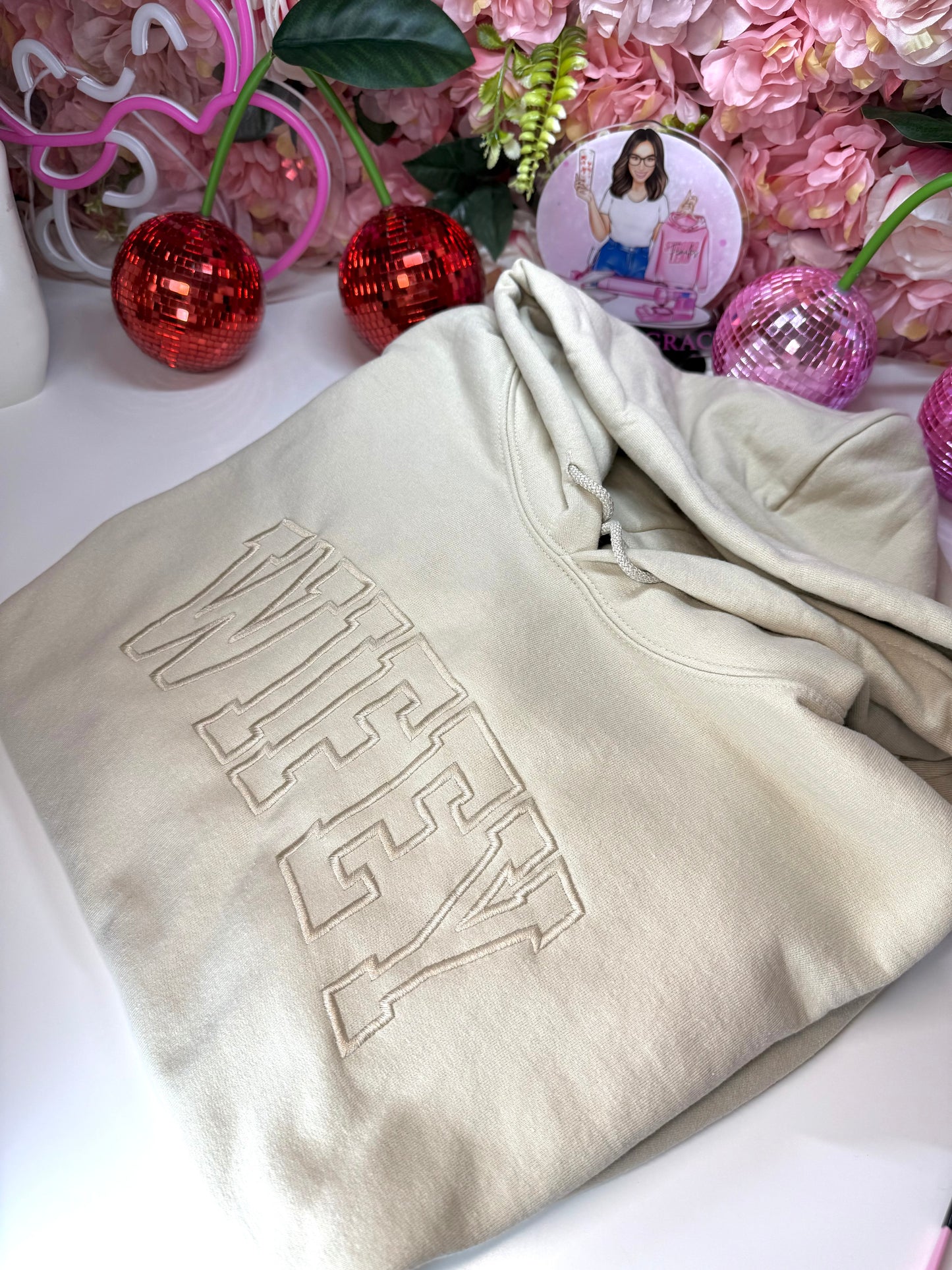 Wifey Arched Neutral Hoodie in Sand