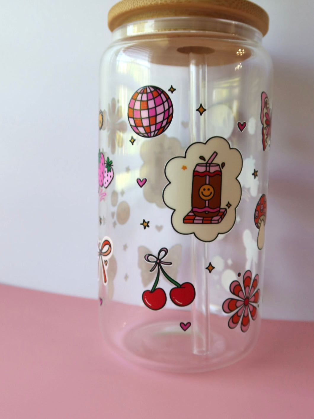 Retro Spring Fun Glass Libby 16oz Cup With Straw Topper