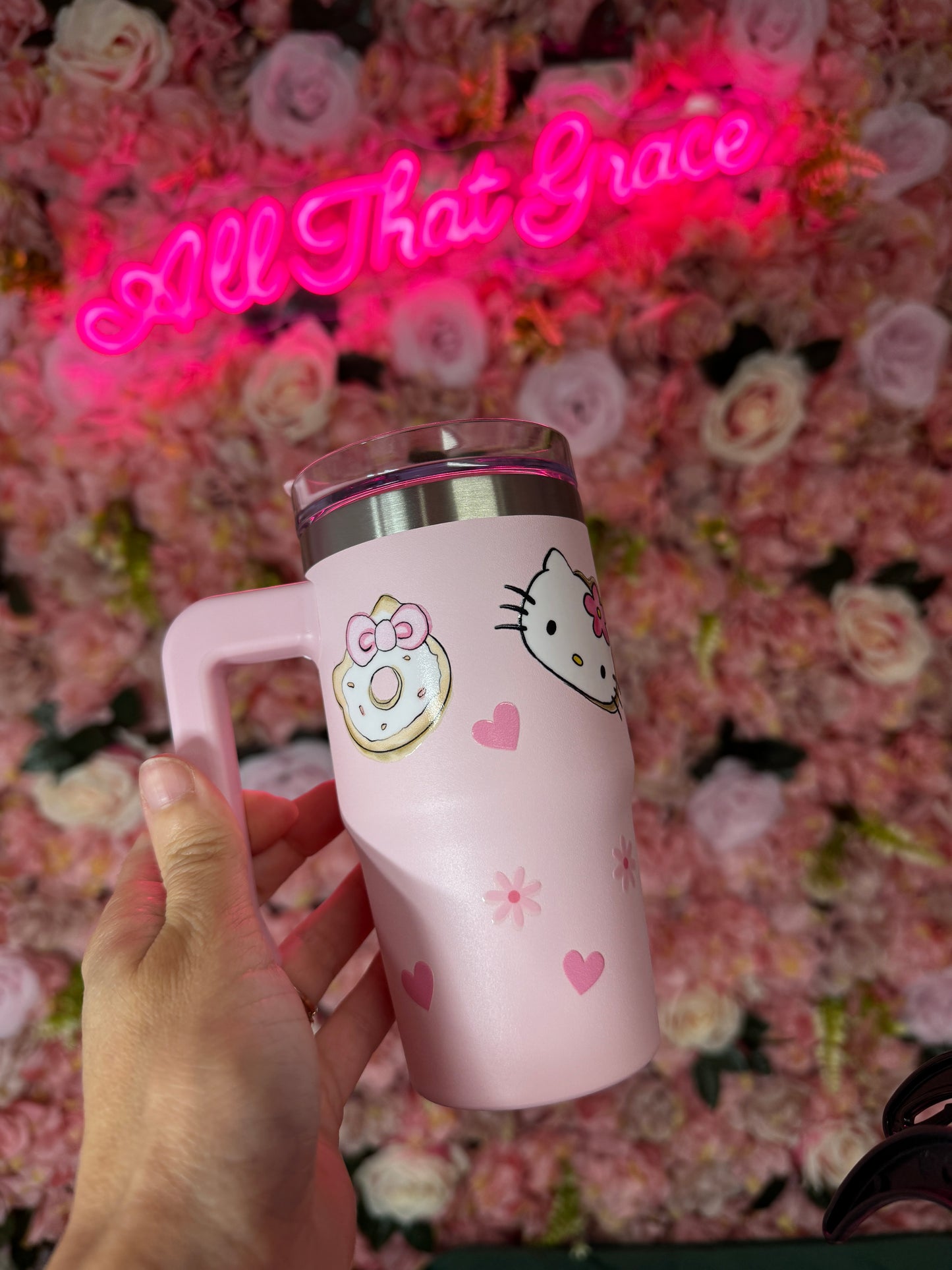 Kitty Donuts Hearts and Bows Kids 12oz Tumbler