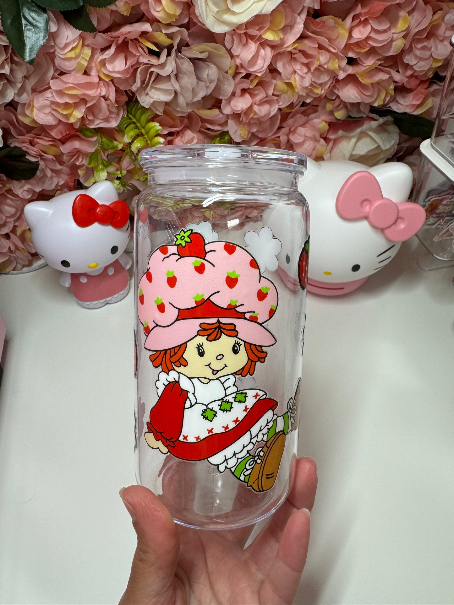 Strawberry Floral Acrylic Clear Jelly 16oz Libby Cup