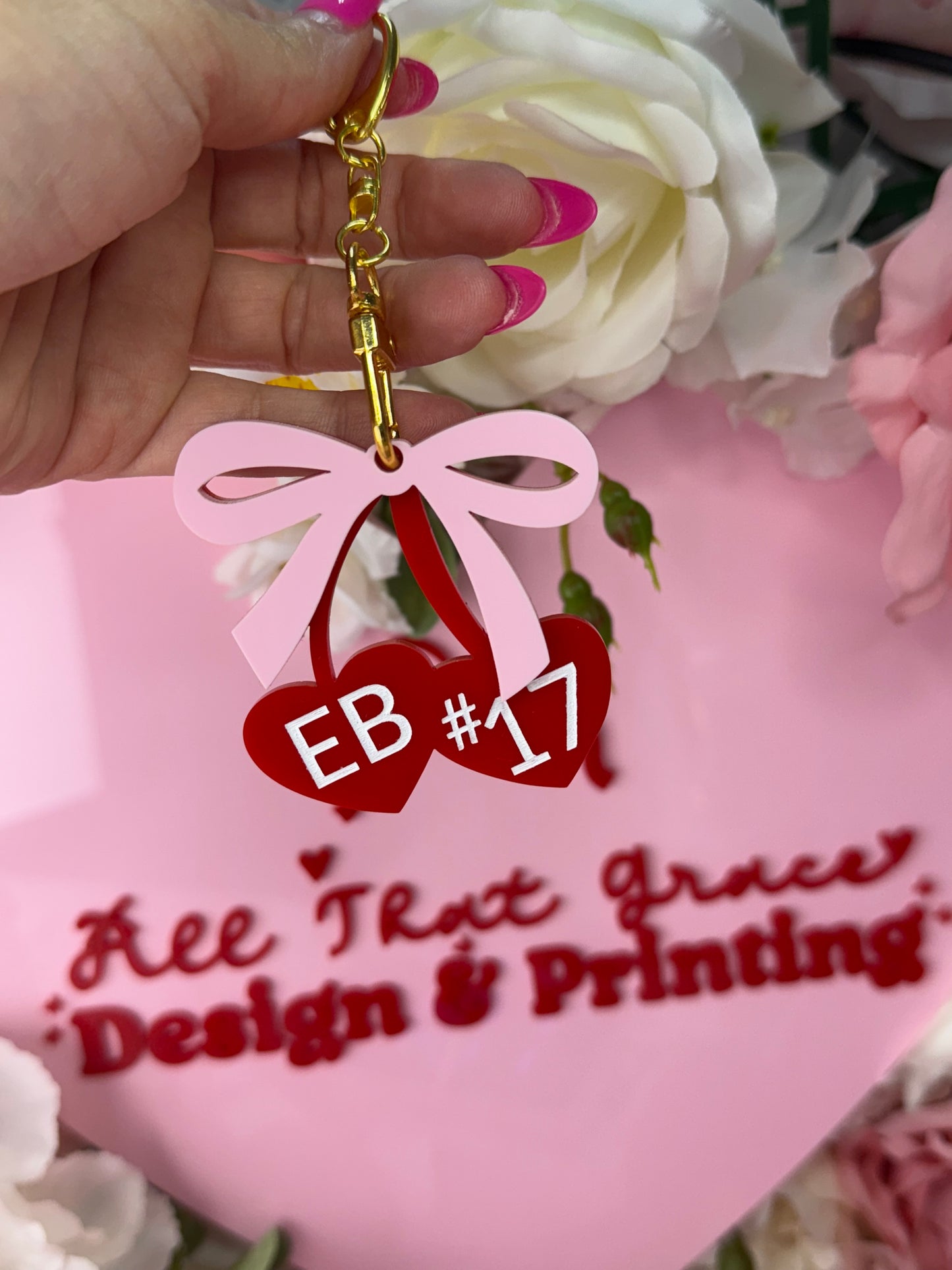 Heart Cherry Bow Coquette Acrylic Keychain