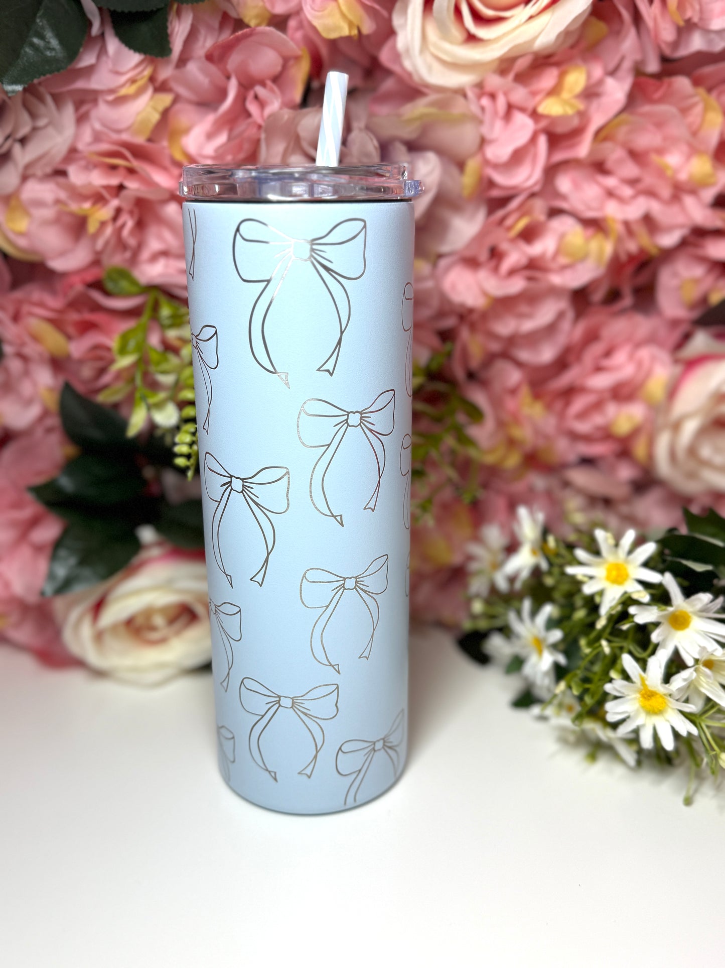 Bow Coquette Powder Blue 20oz Skinny Tumbler