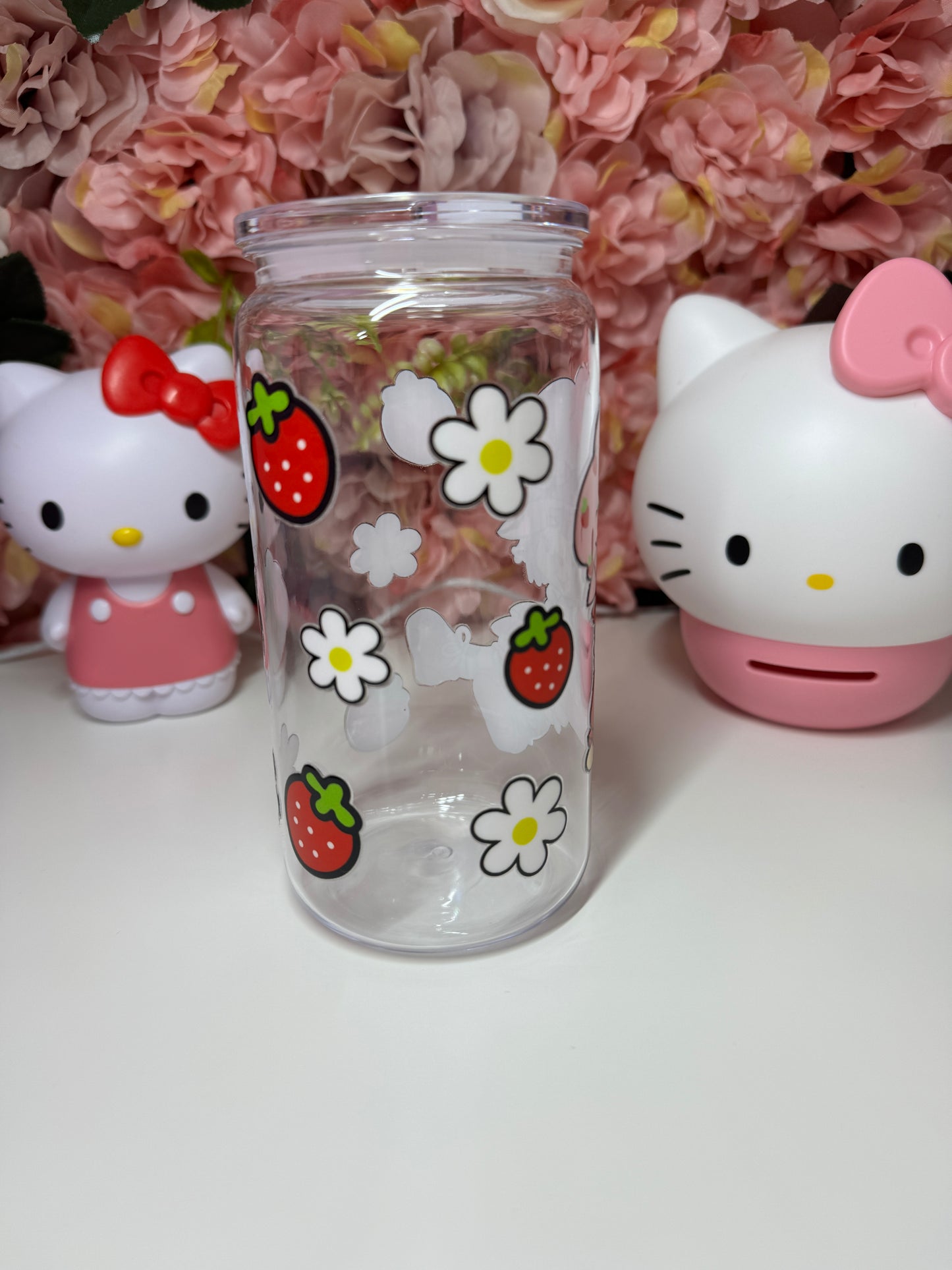 Strawberry Floral Acrylic Clear Jelly 16oz Libby Cup