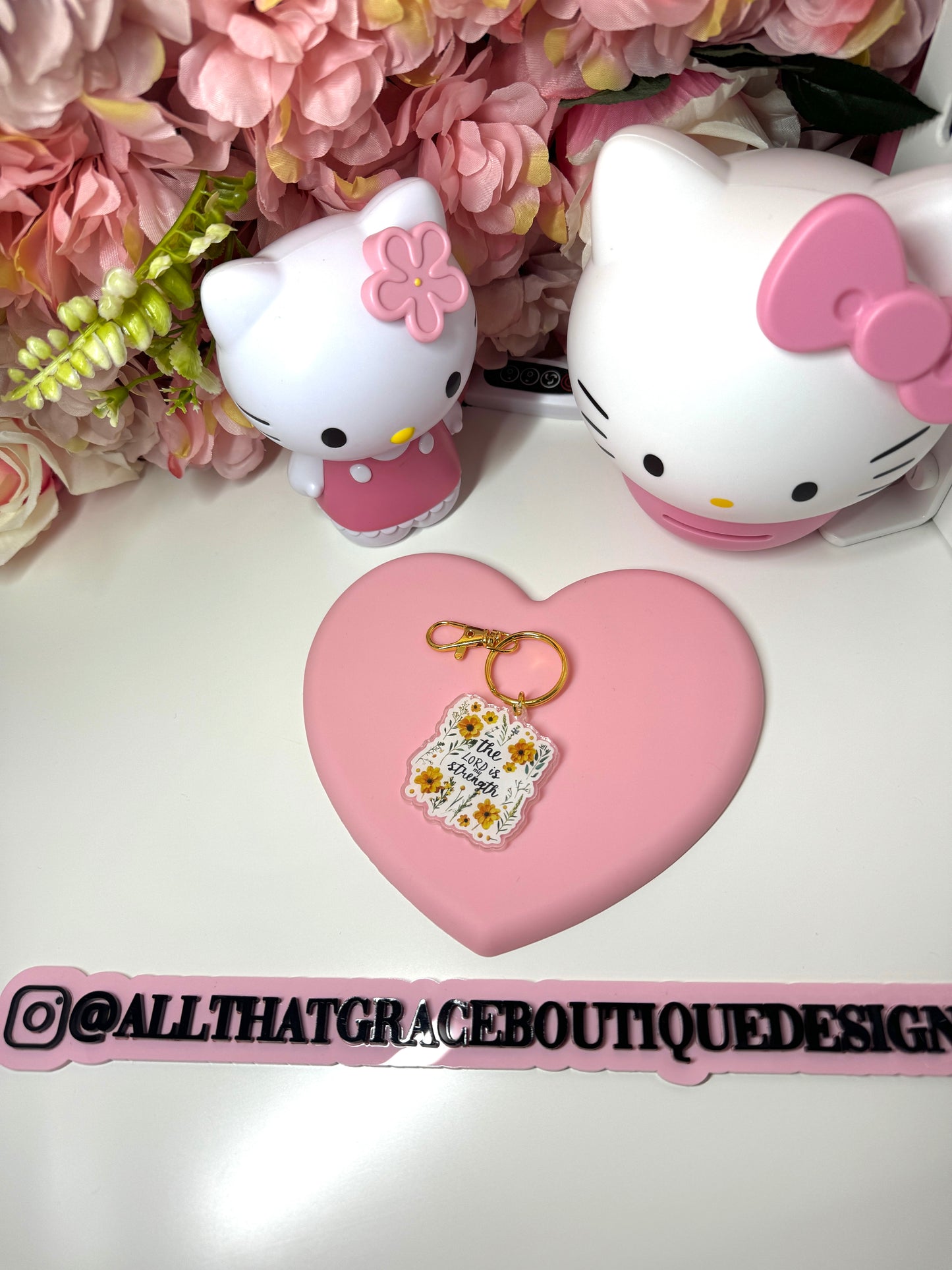 The Lord Is My Strength Floral Acrylic Keychain 2"