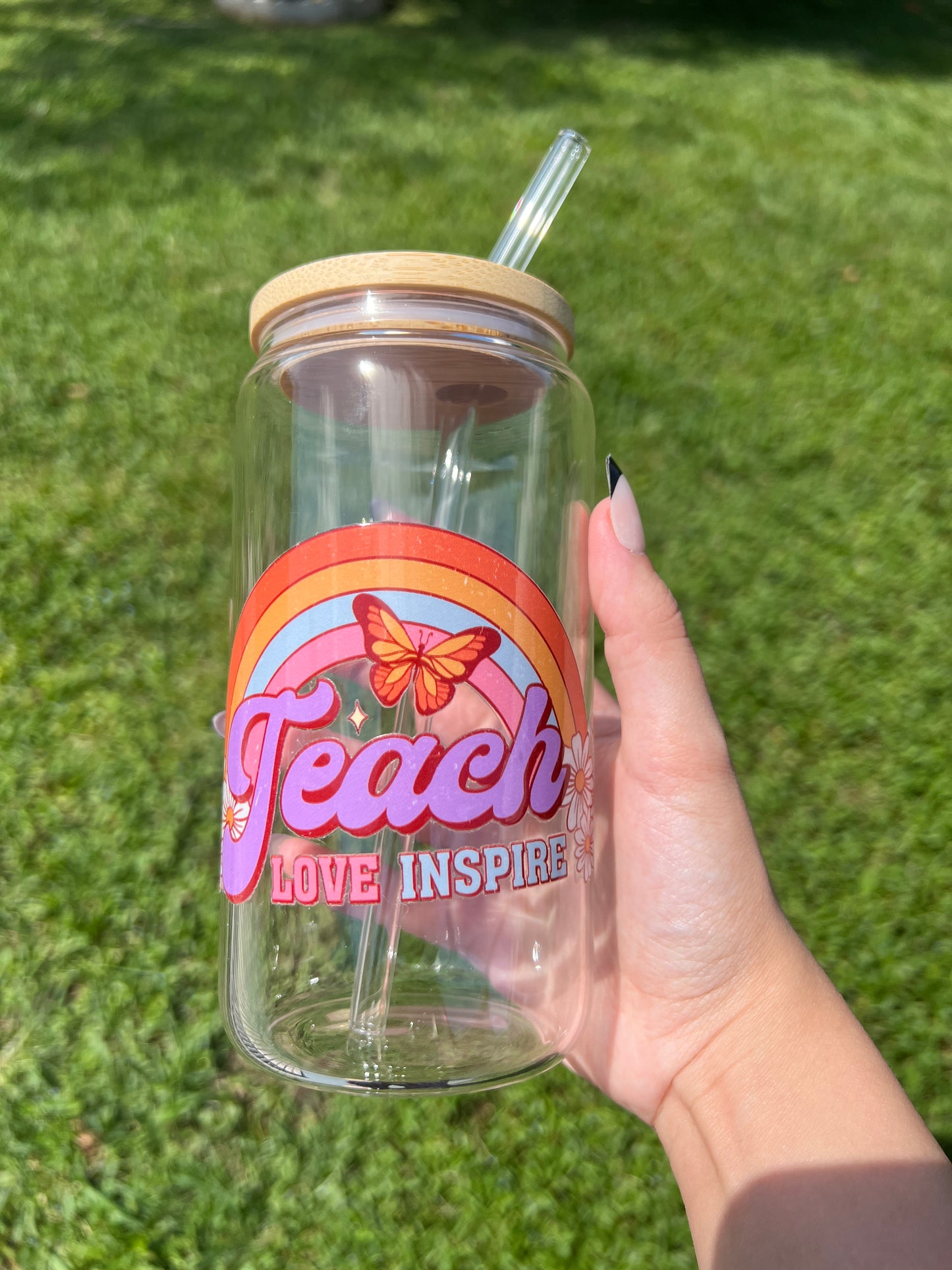 Teach Love Inspire Glass Libby Cup 16oz