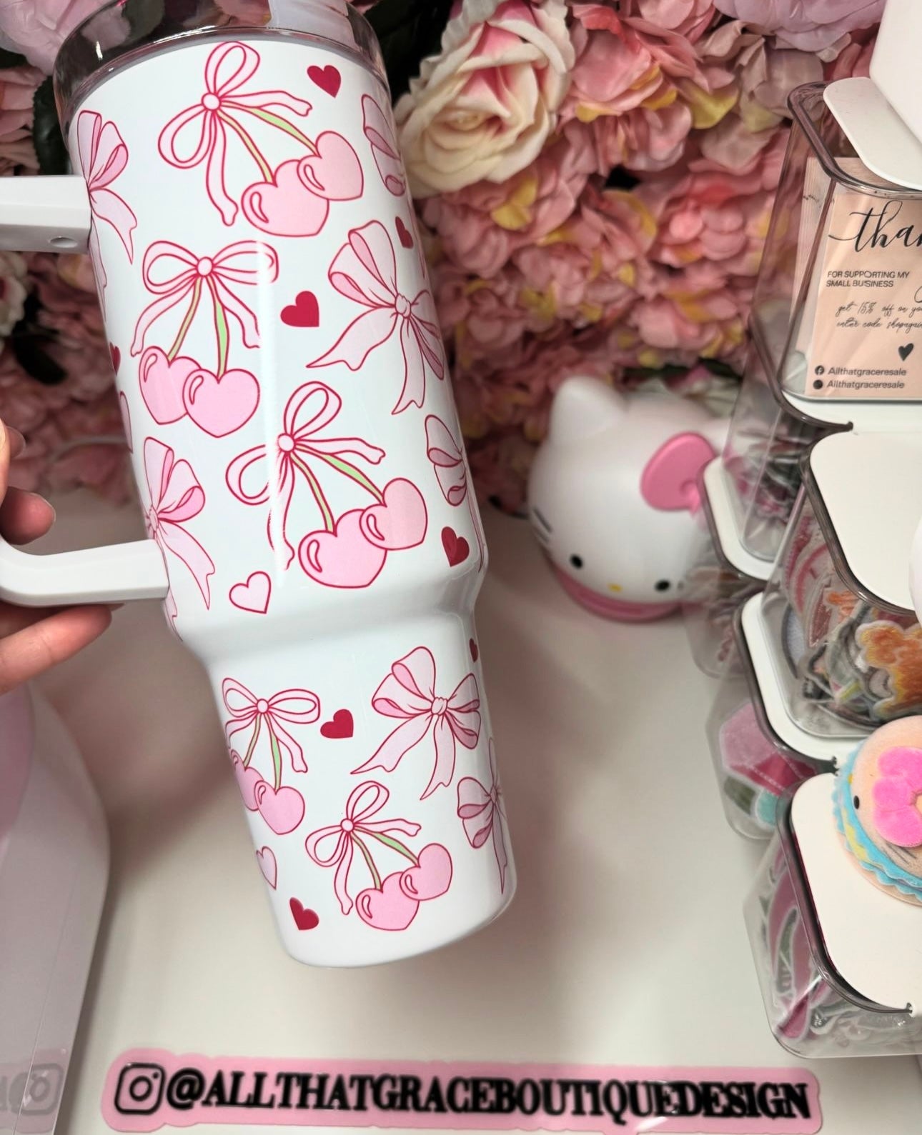 Cherry Coquette Bow Pink Heart Tumbler