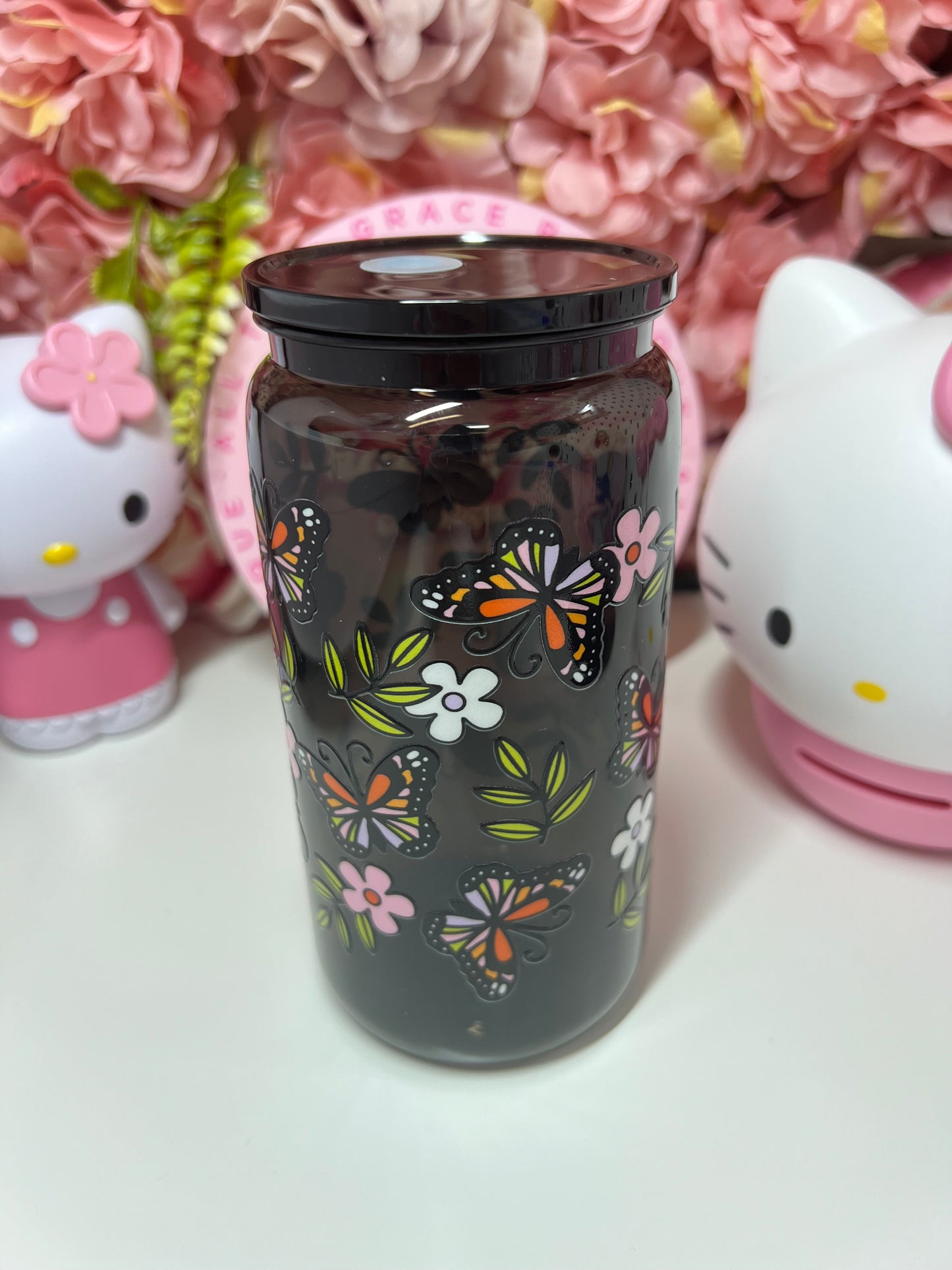 Butterfly Floral Black Clear Jelly Acrylic Cup