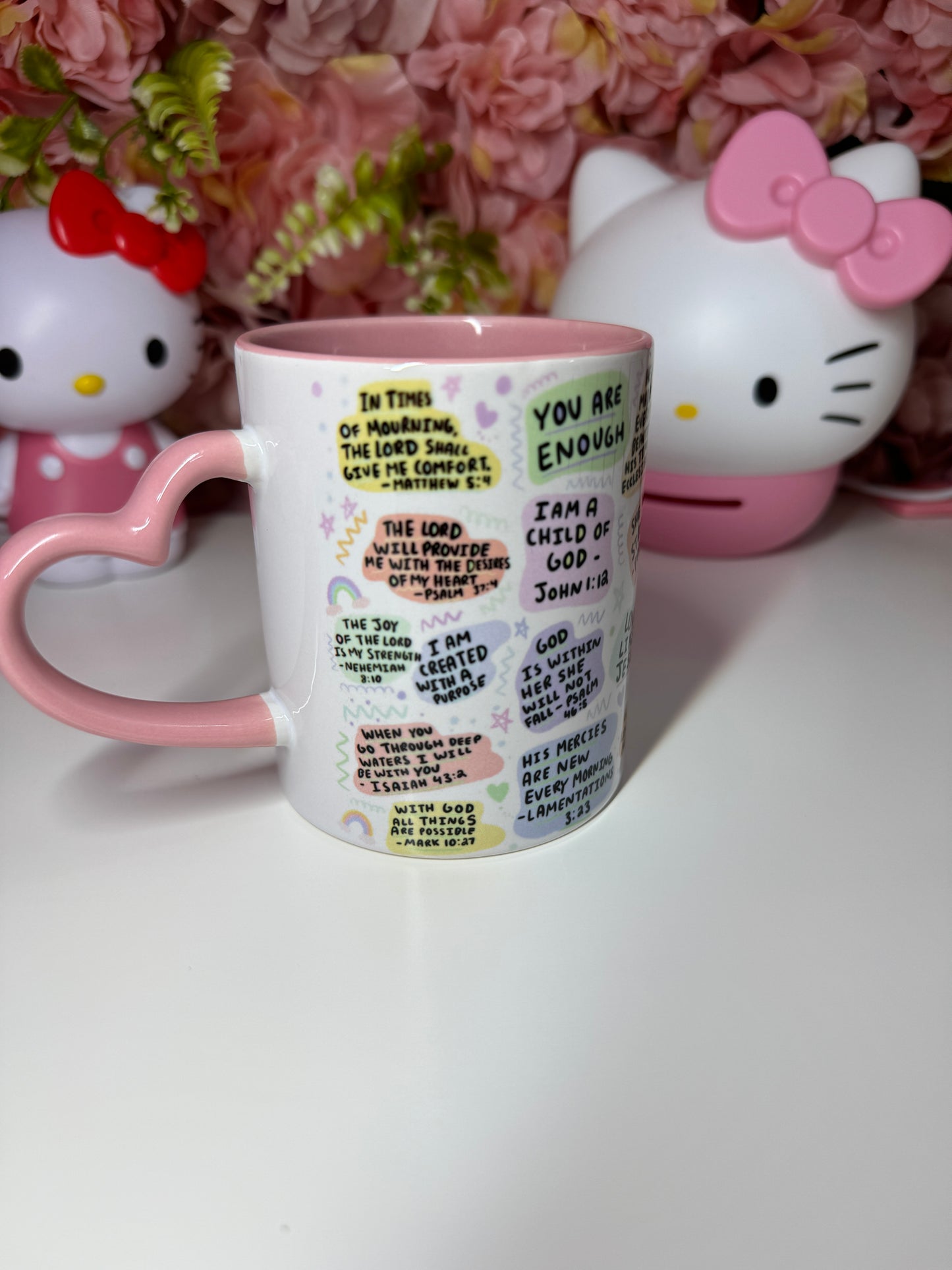 Bible Affirmations Pink Heart Handle Ceramic Mug 11oz