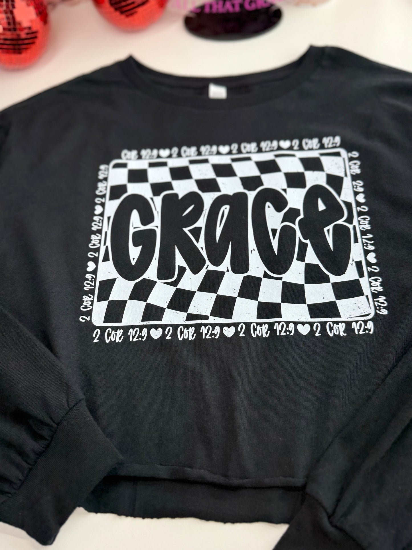 Grace Vintage Checked Long Sleeved Tee in Black