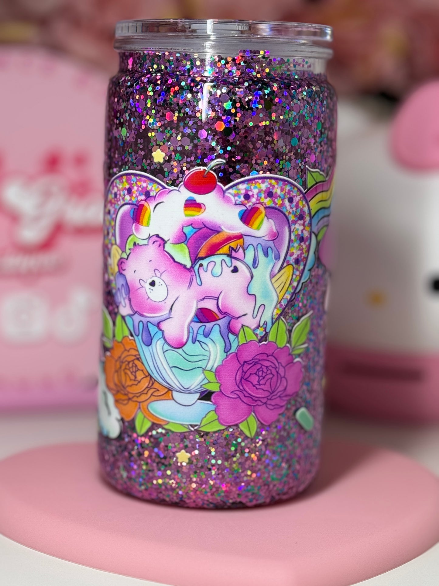 80's Bear Glitter Snow Globe Acrylic Cup
