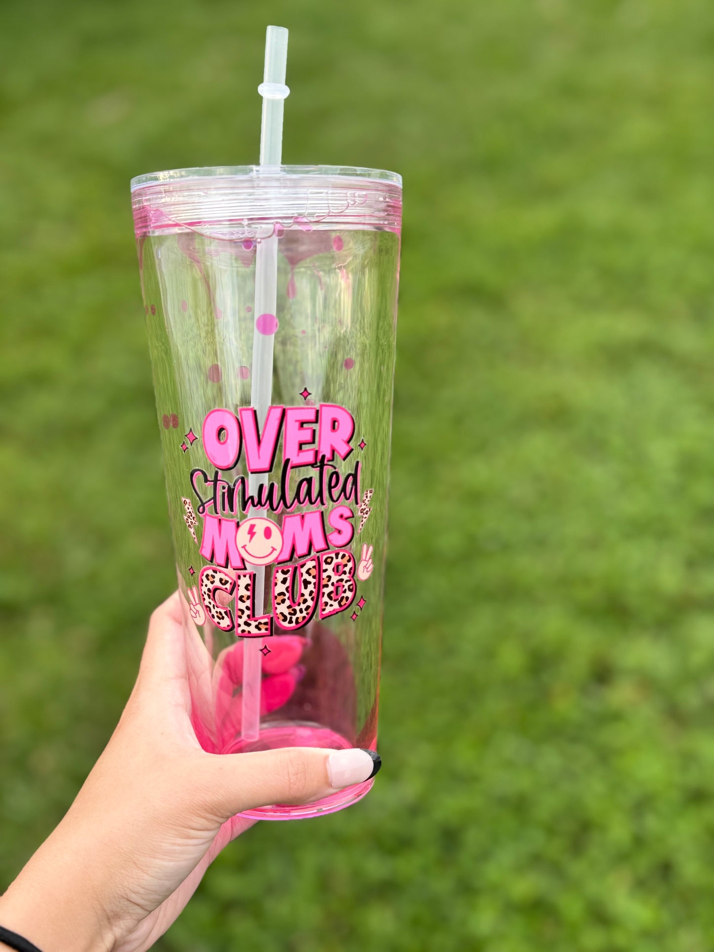 Overstimulated Moms Club Acrylic Lava Tumbler in Pink 24oz