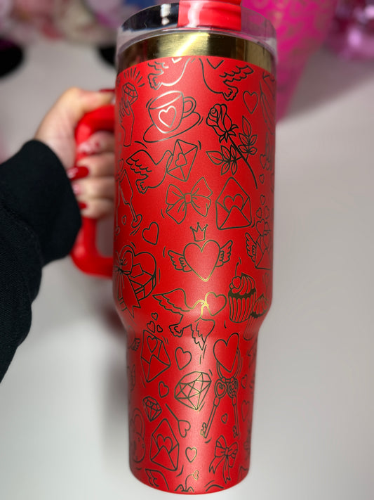 Valentines Love Letter Pink or Red With Gold under-layer  40oz Tumbler
