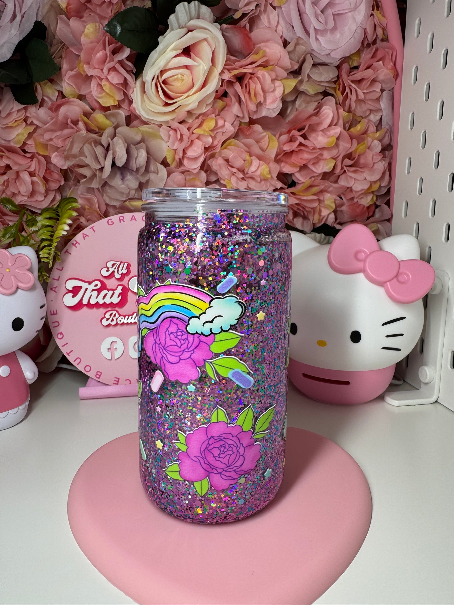 80's Bear Glitter Snow Globe Acrylic Cup