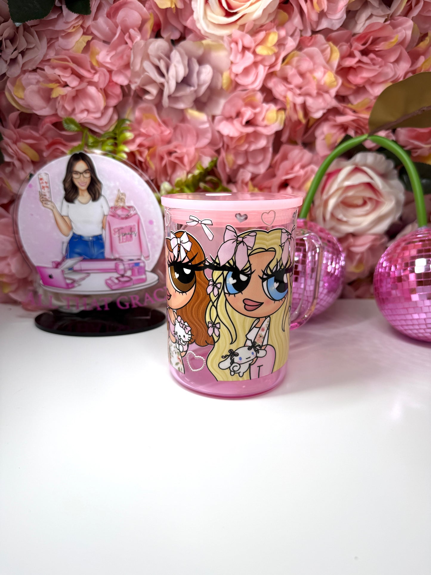 Coquette Puff Girl Retro Gradient Glass Pink Coffee Mug