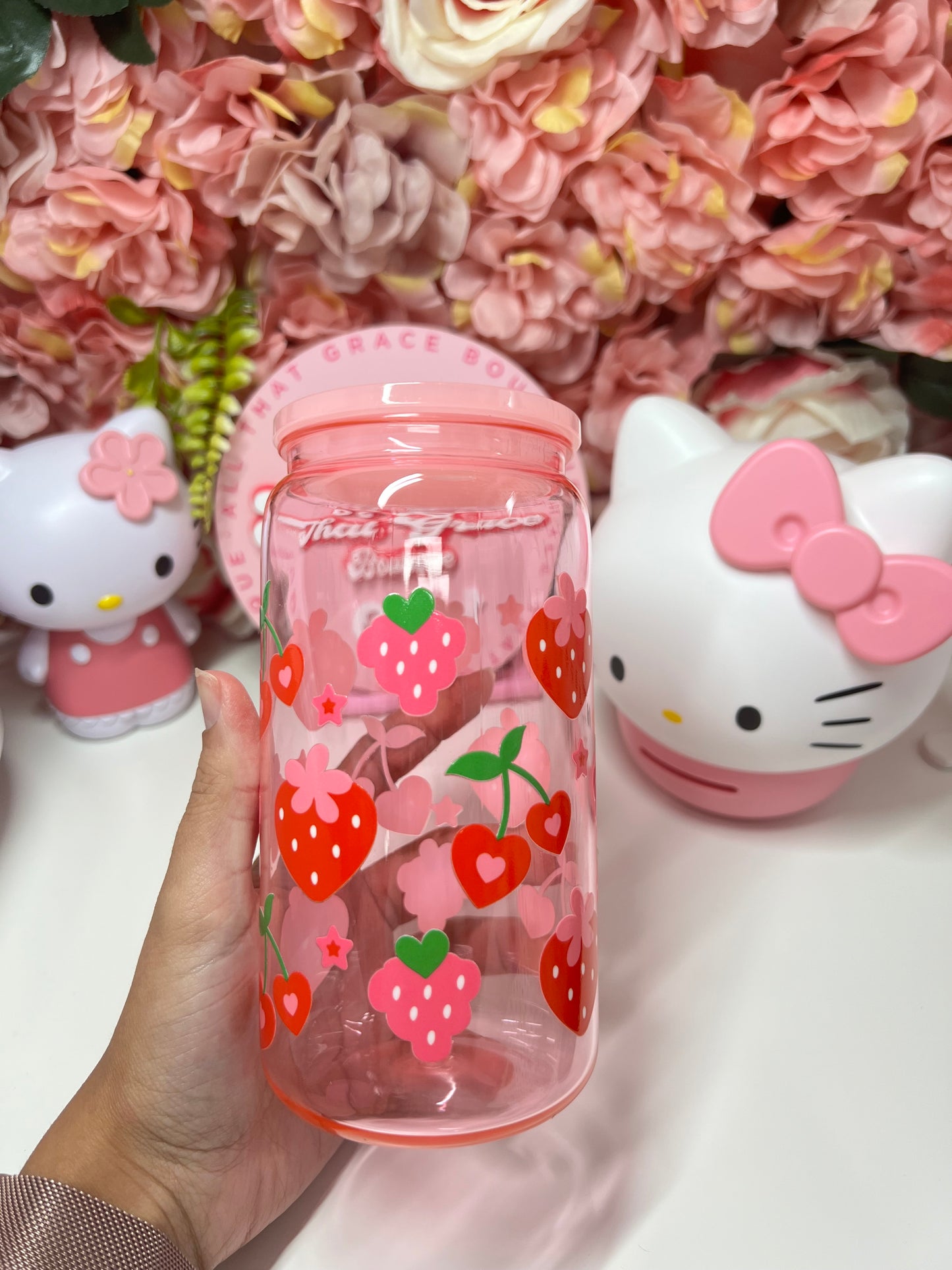Strawberry Cherry Heart Pink Acrylic Jelly Cup