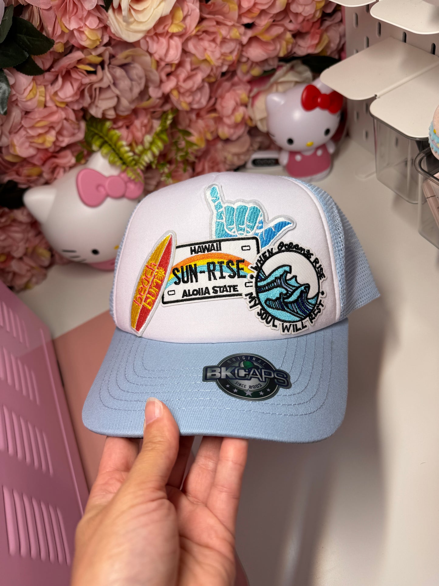 Summer, Surfing One of a Kind Trucker Hat in Blue