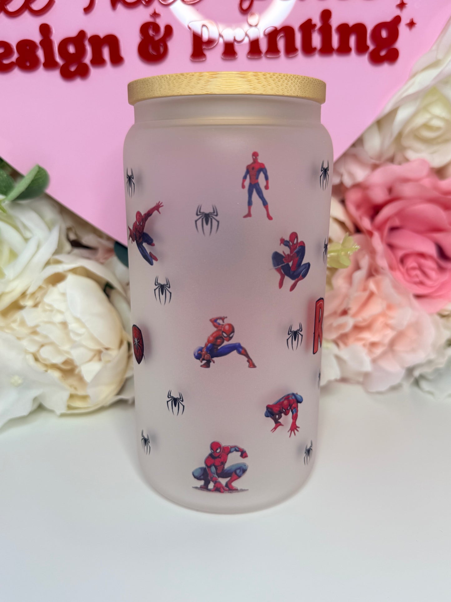 Custom Theme Frosted Glass Libby Cup With Clear Lid Santa/ Character