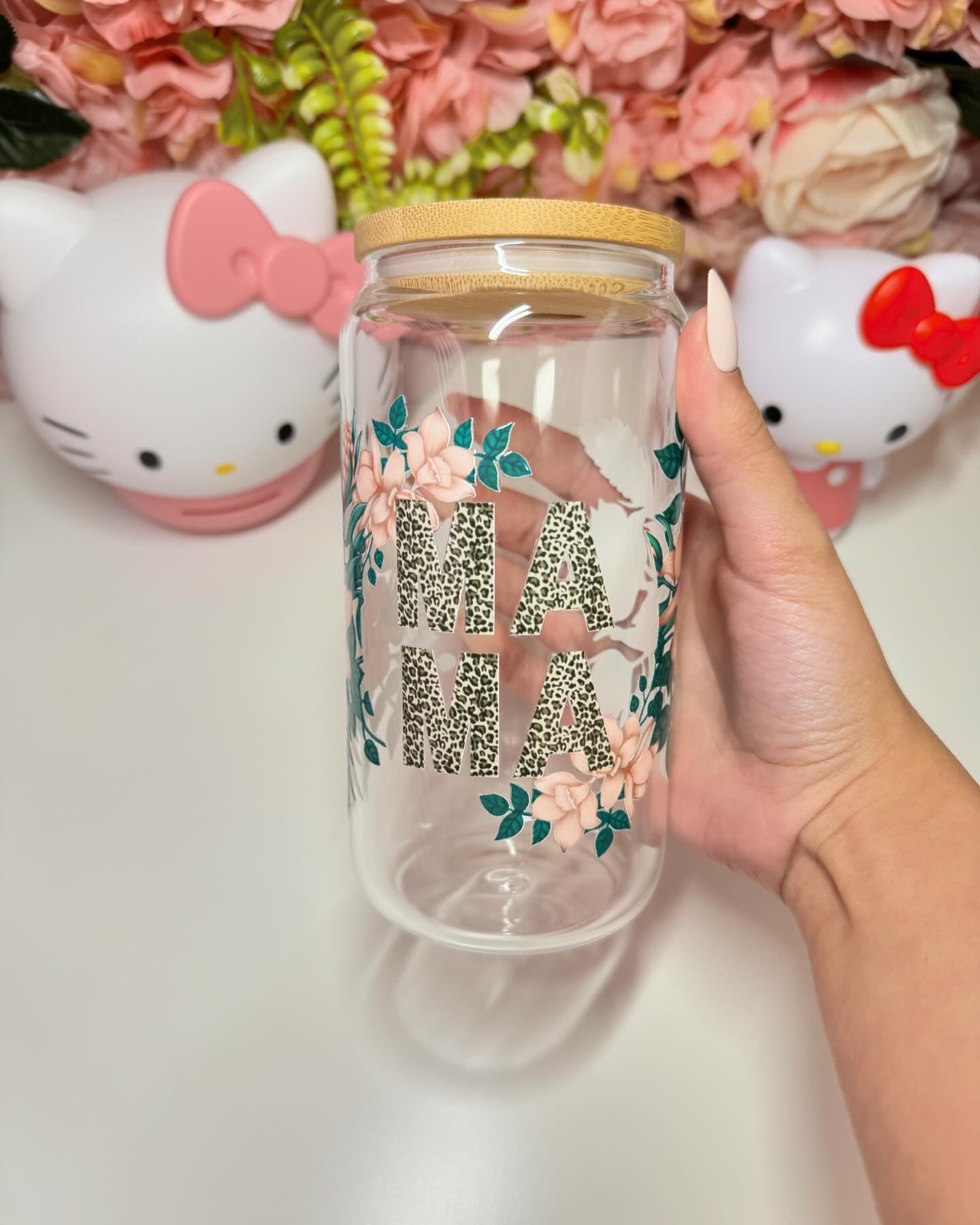 Mama Animal And Floral Print Glass Libby Cup