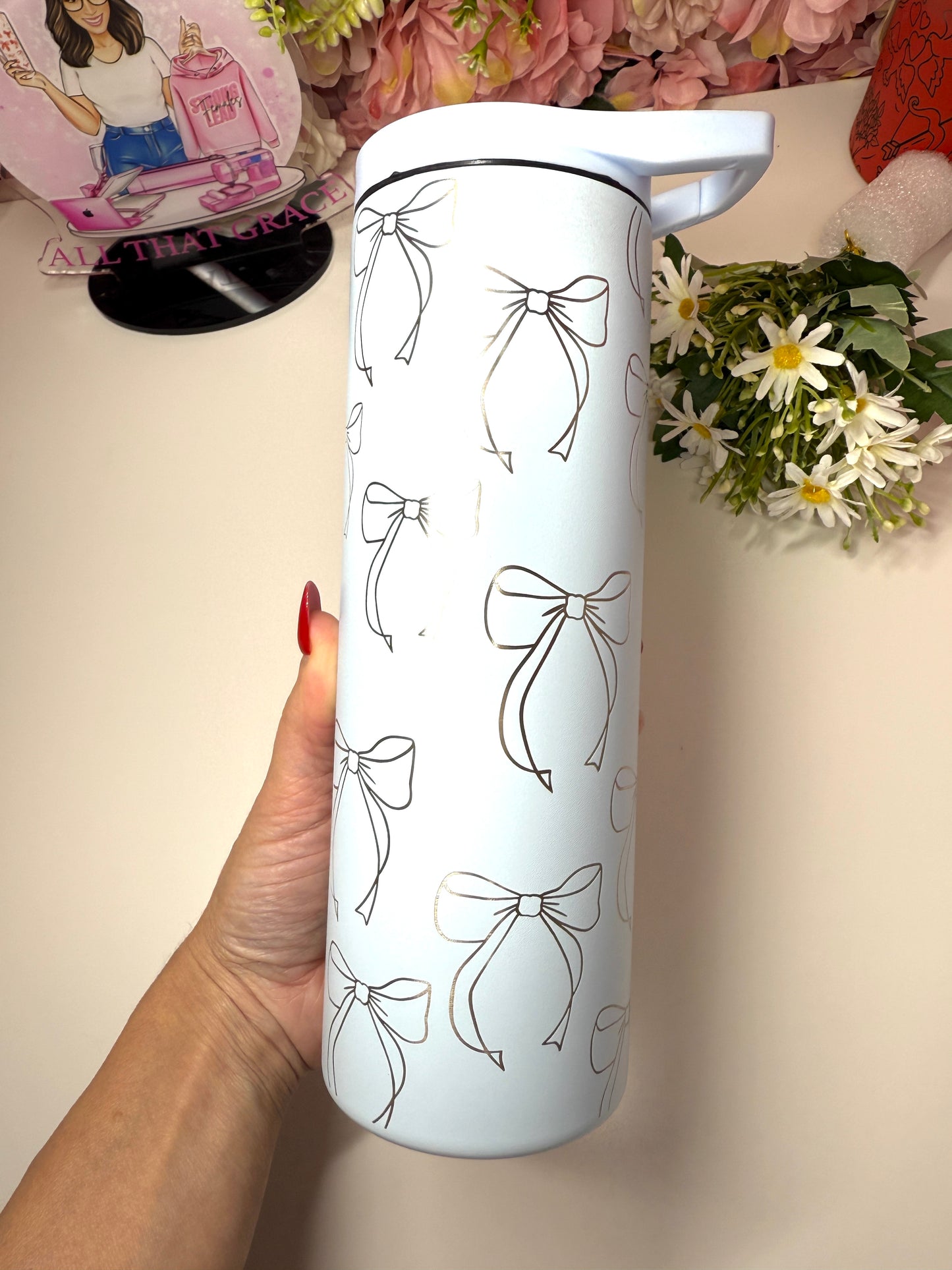 Bow Coquette Powder Blue 20oz Skinny Tumbler