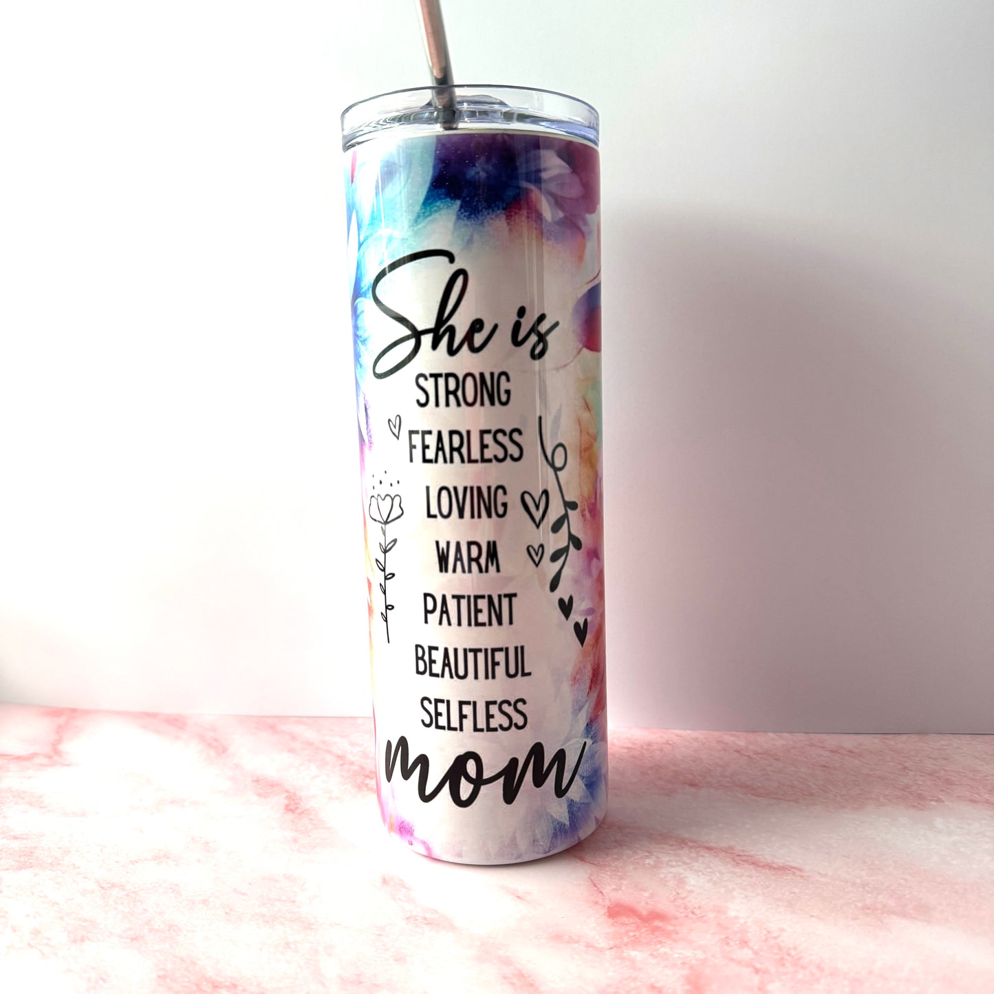 She is Strong, She is Mom Mothers Day Floral 20 oz Tumbler
