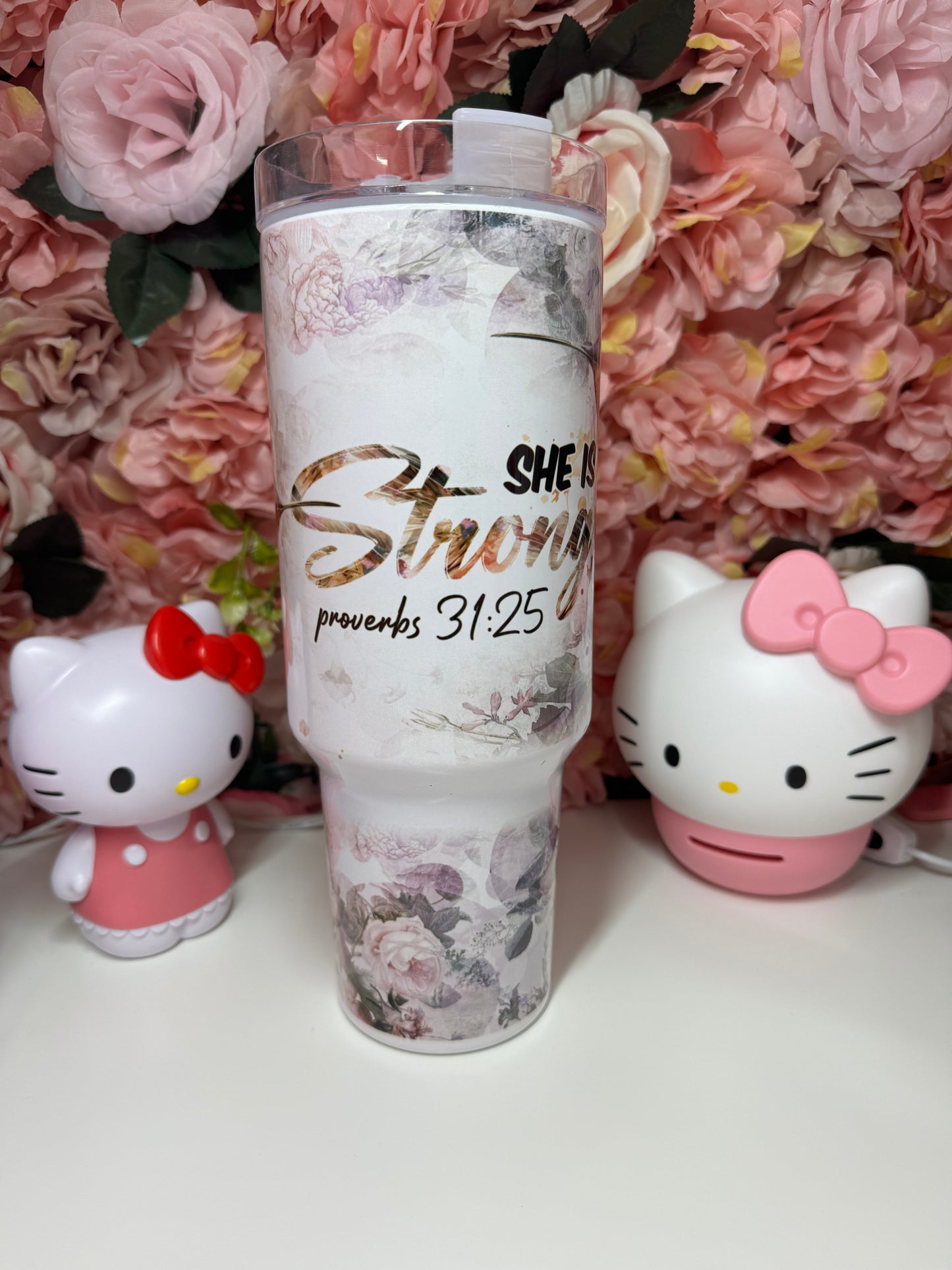 She is Strong Proverbs 31:25 Bible Verse Huming Bird 40oz Tumbler