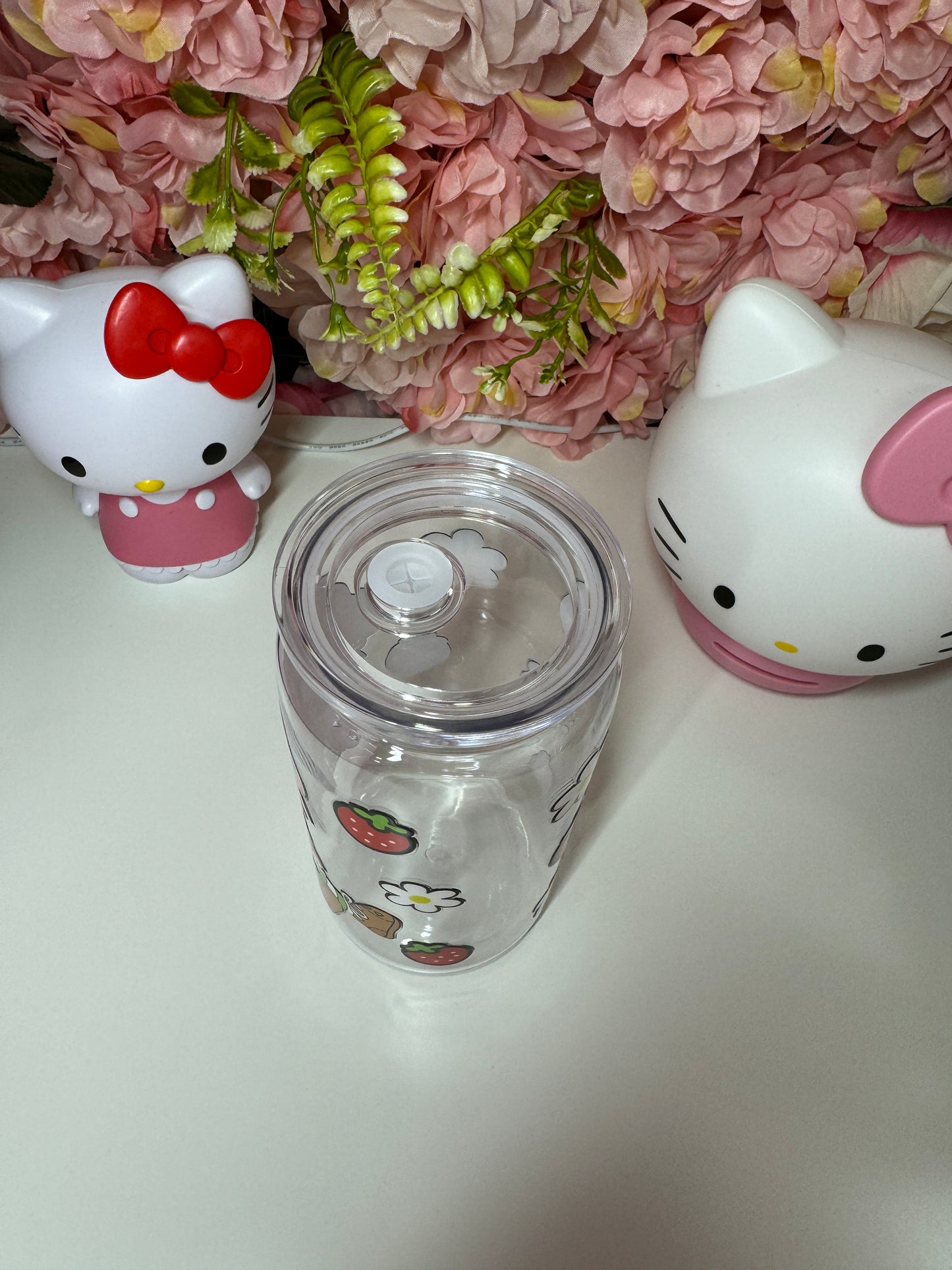 Strawberry Floral Acrylic Clear Jelly 16oz Libby Cup