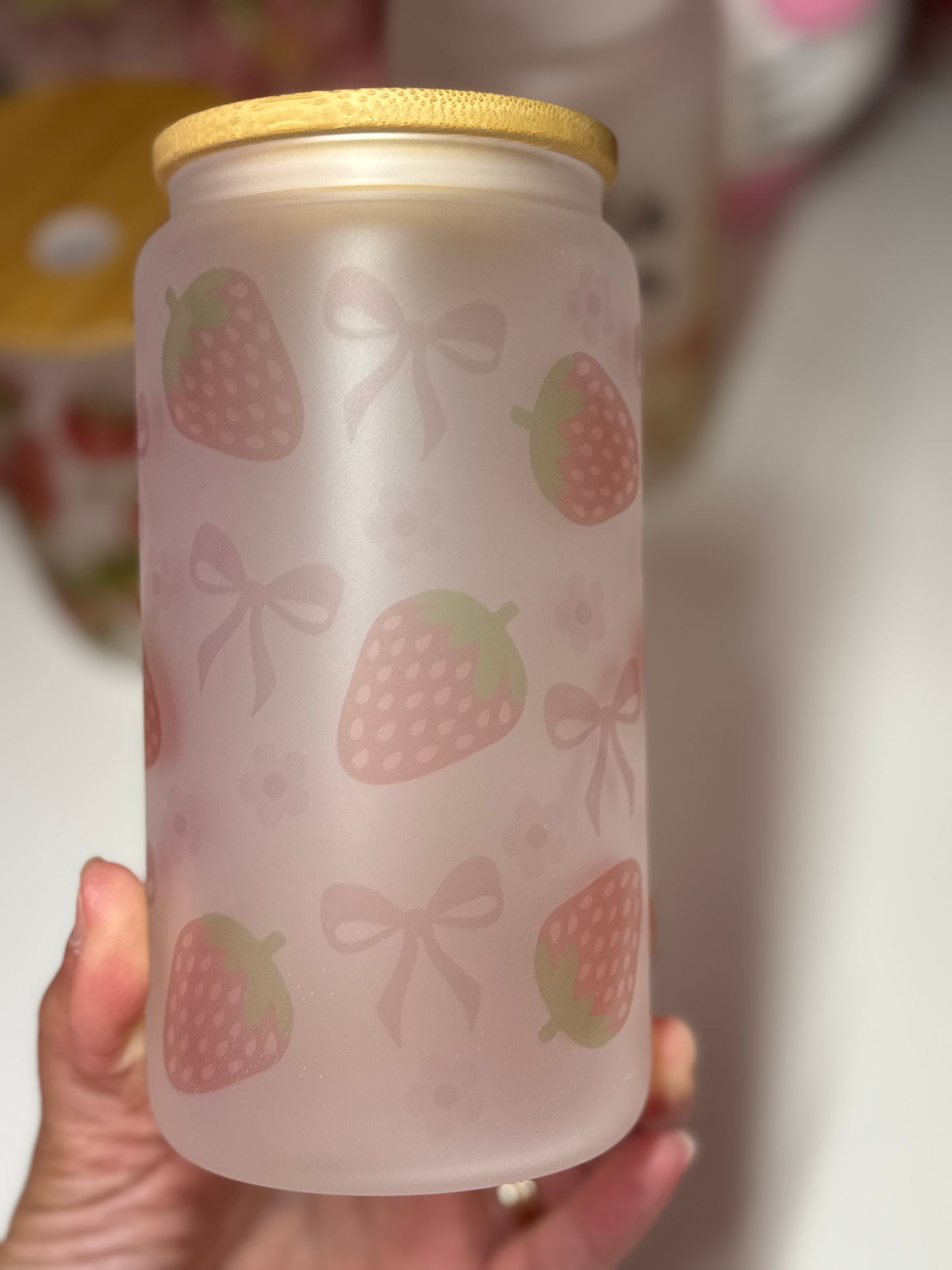Strawberry Bow Coquette Glass Libby Cup