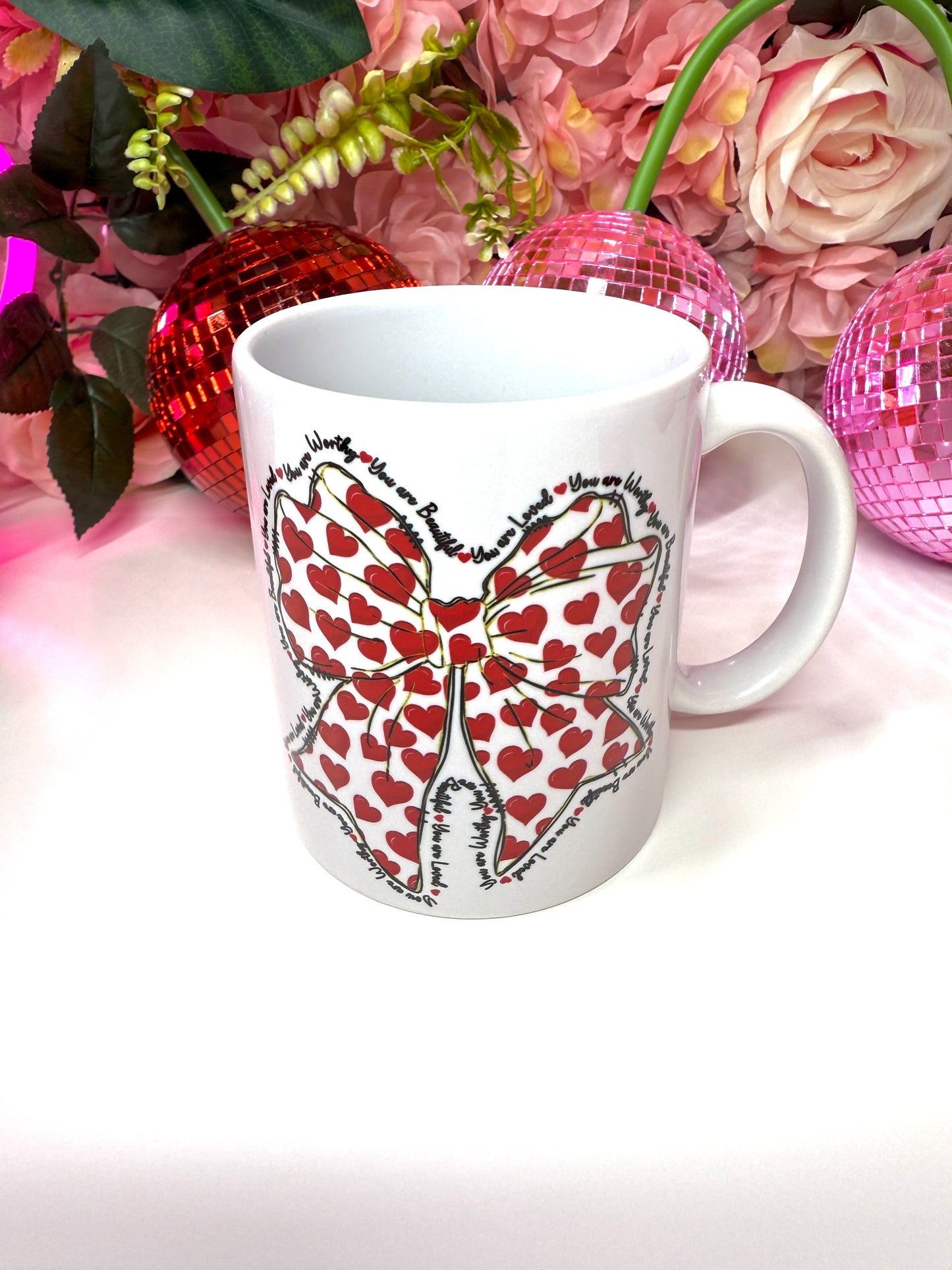 You Are Affirmation Heart Bow Ceramic Mug
