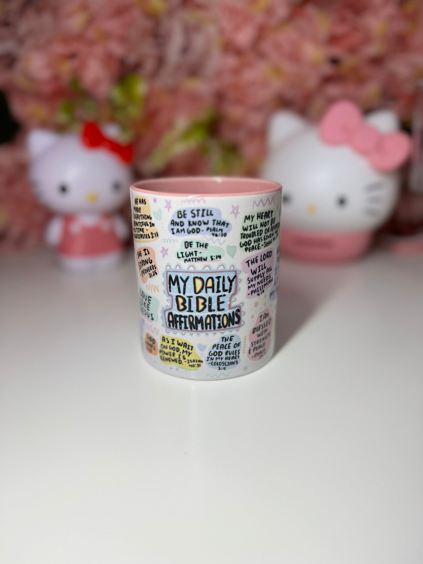 Bible Affirmations Pink Heart Handle Ceramic Mug 11oz