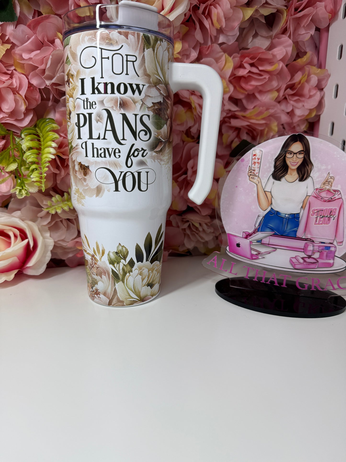 For I Know The Plans I Have For You Floral Tumbler Neutral Tones