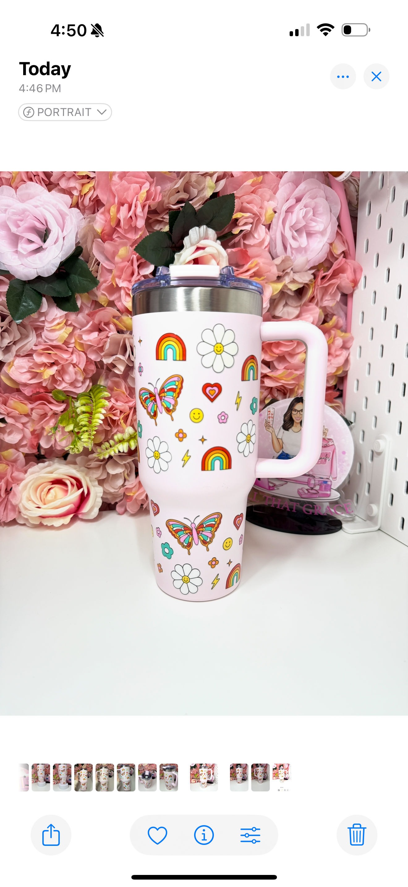Retro Rainbow Smiley Face Big Swig Tumbler 40oz Blush Pink