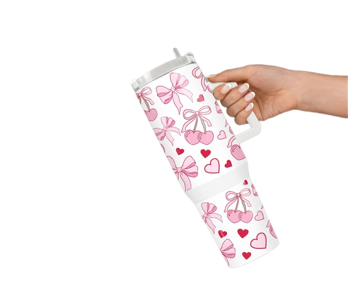 Cherry Coquette Bow Pink Heart Tumbler