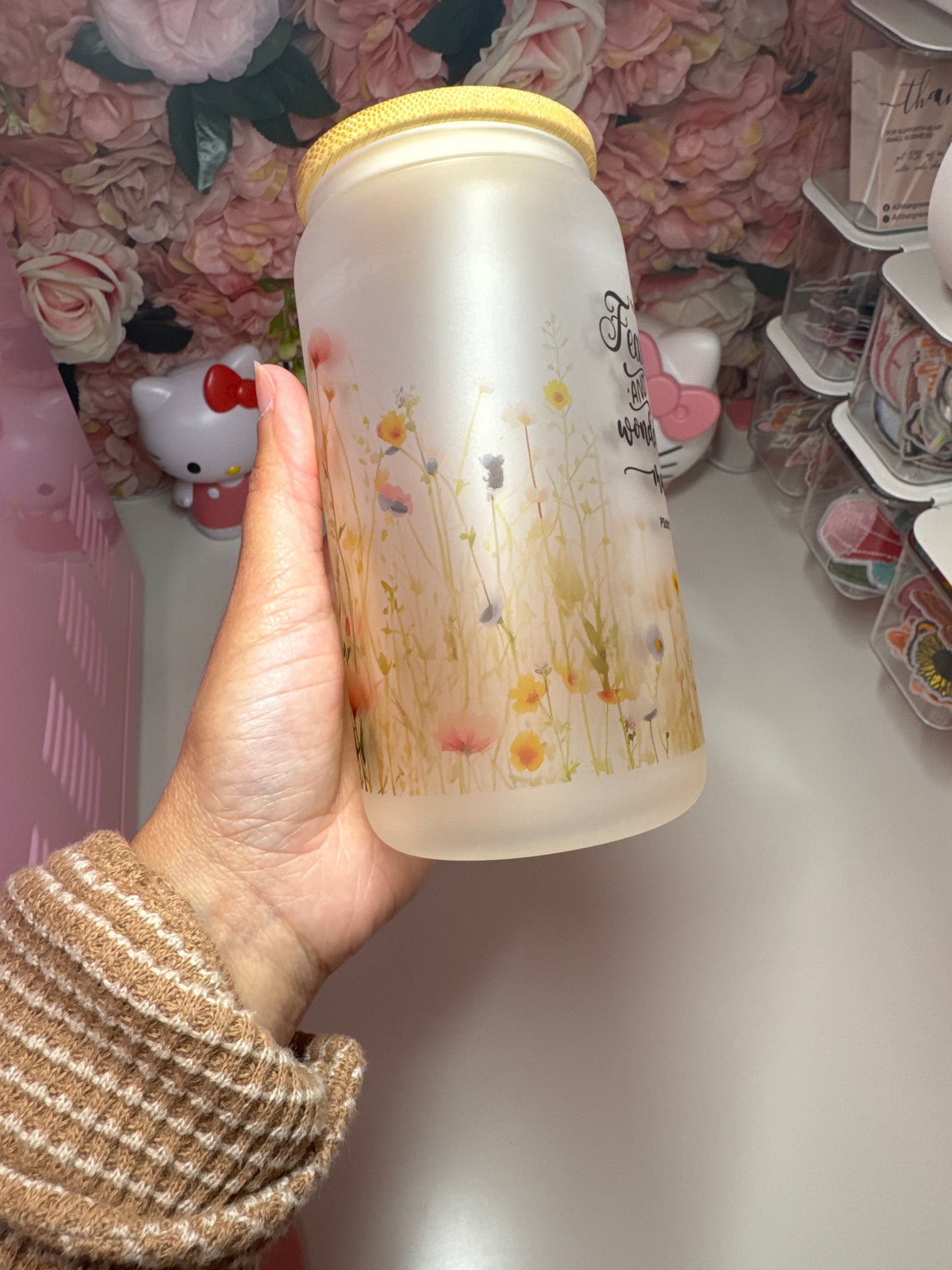 Floral Fearfully and Wonderfully Made Glass Libby Cup