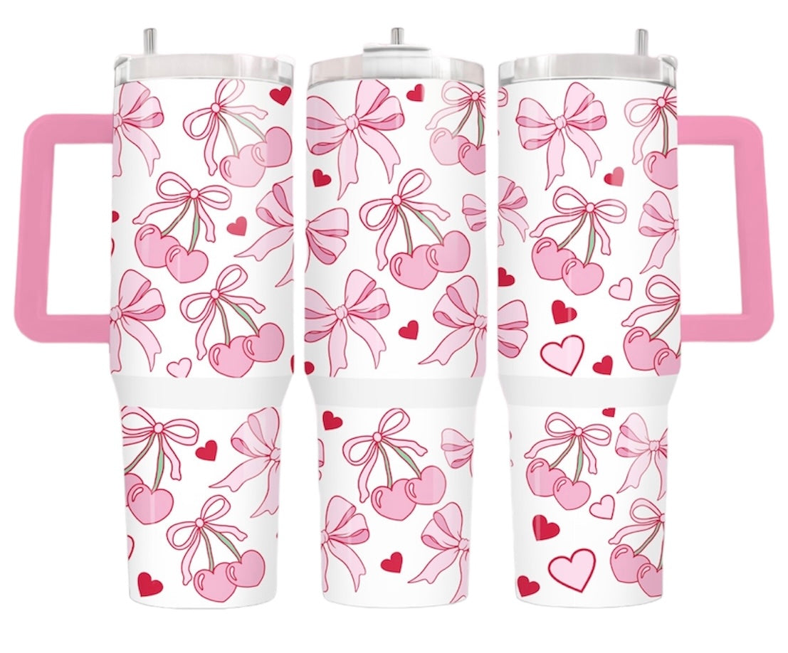 Cherry Coquette Bow Pink Heart Tumbler