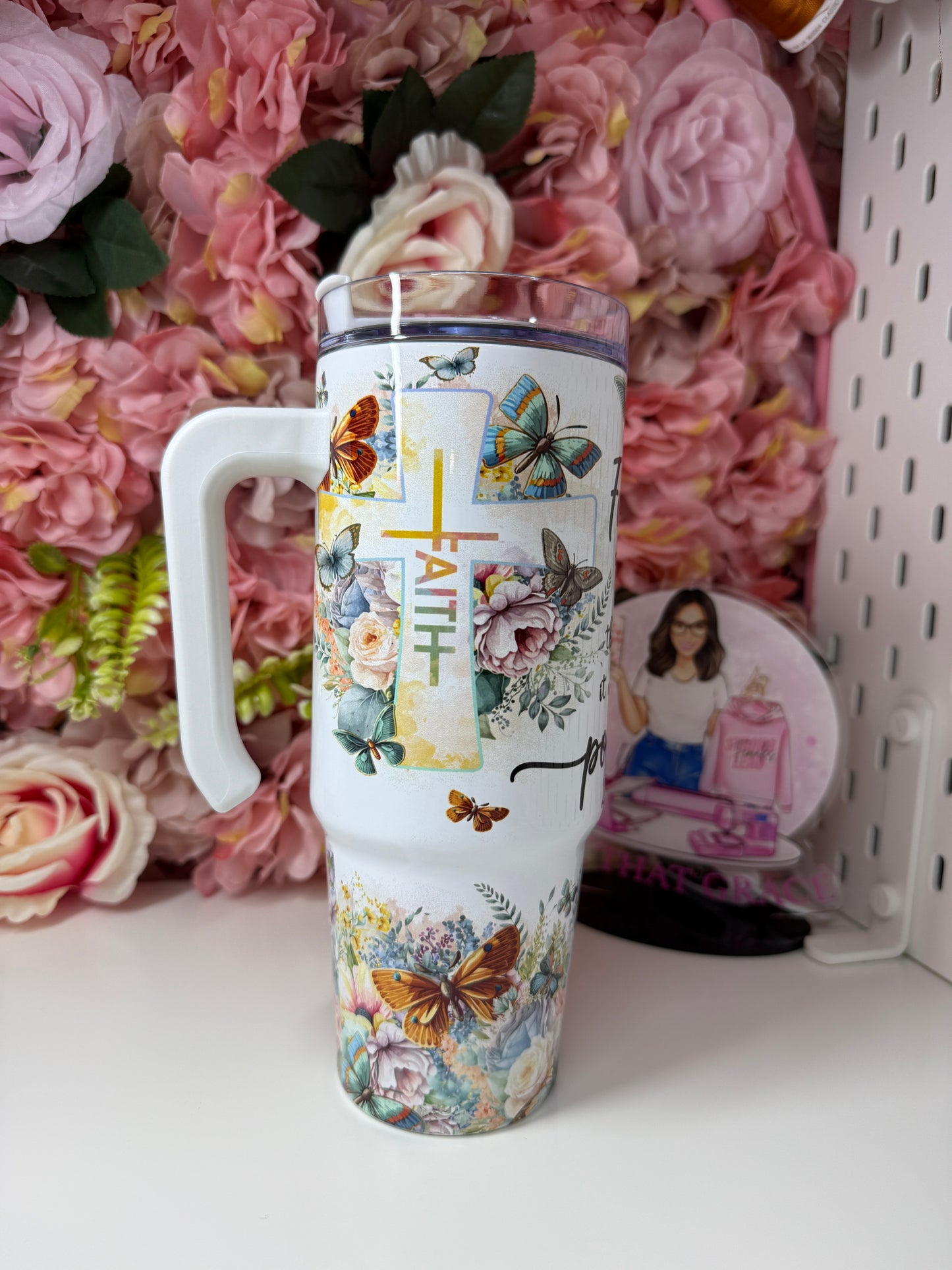 Faith Does Not Make Things Easy It Makes Them Possible Luke 1:37 Butterfly Floral 30oz Tumbler
