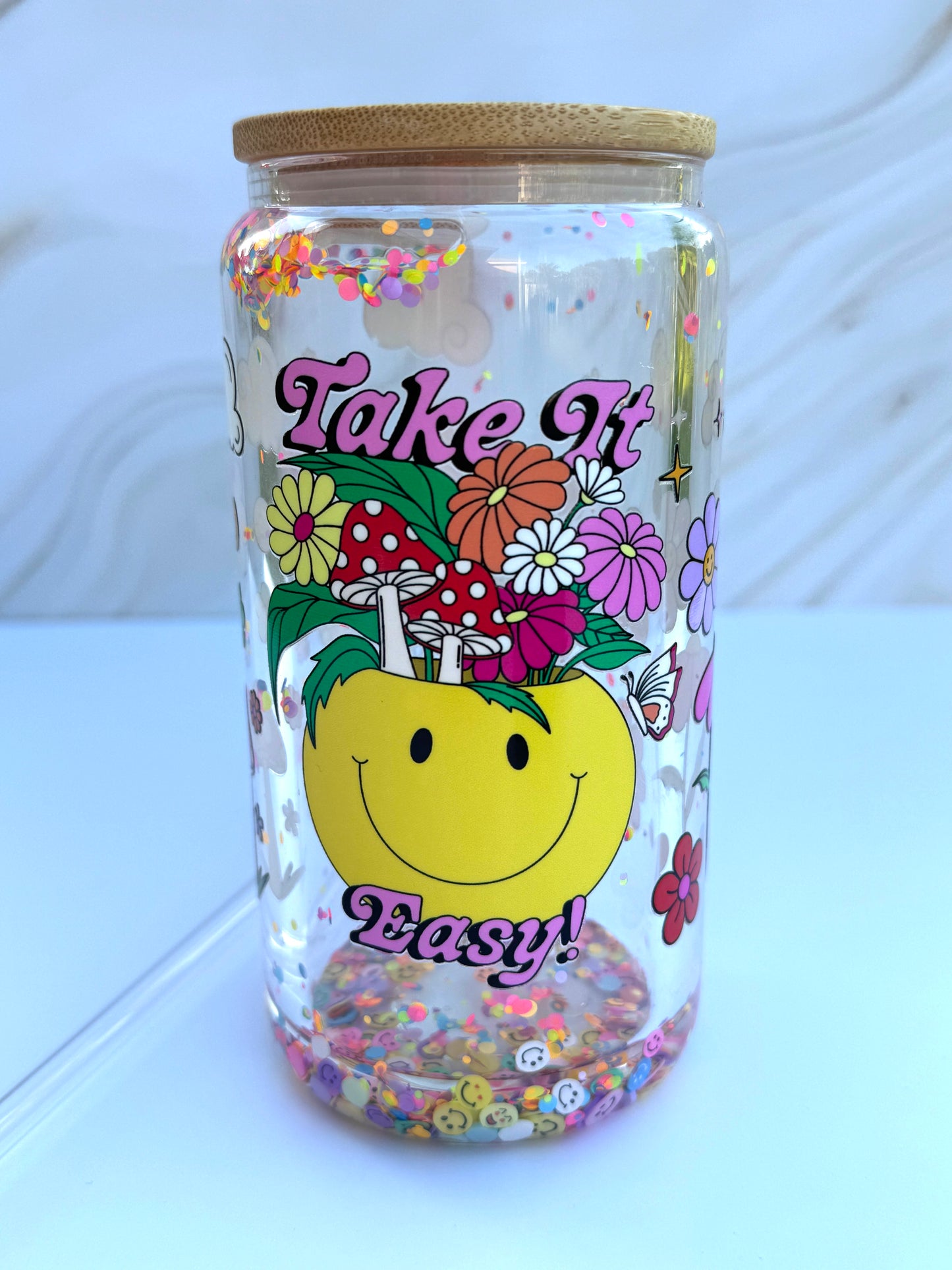 Take It Easy Retro Self Love 16oz Glass Libby Cup